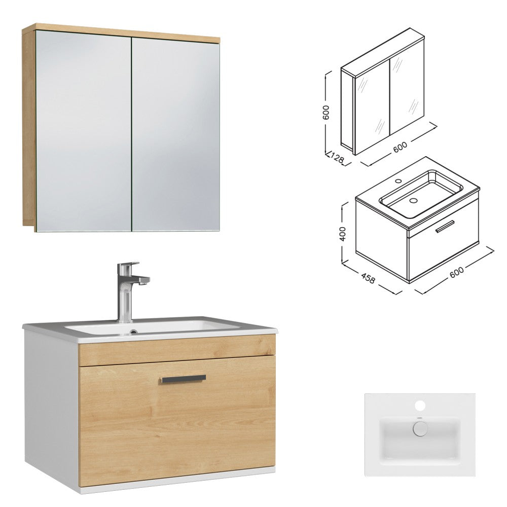 Meuble simple vasque Rubite 1 tiroir 60 cm + + miroir armoire