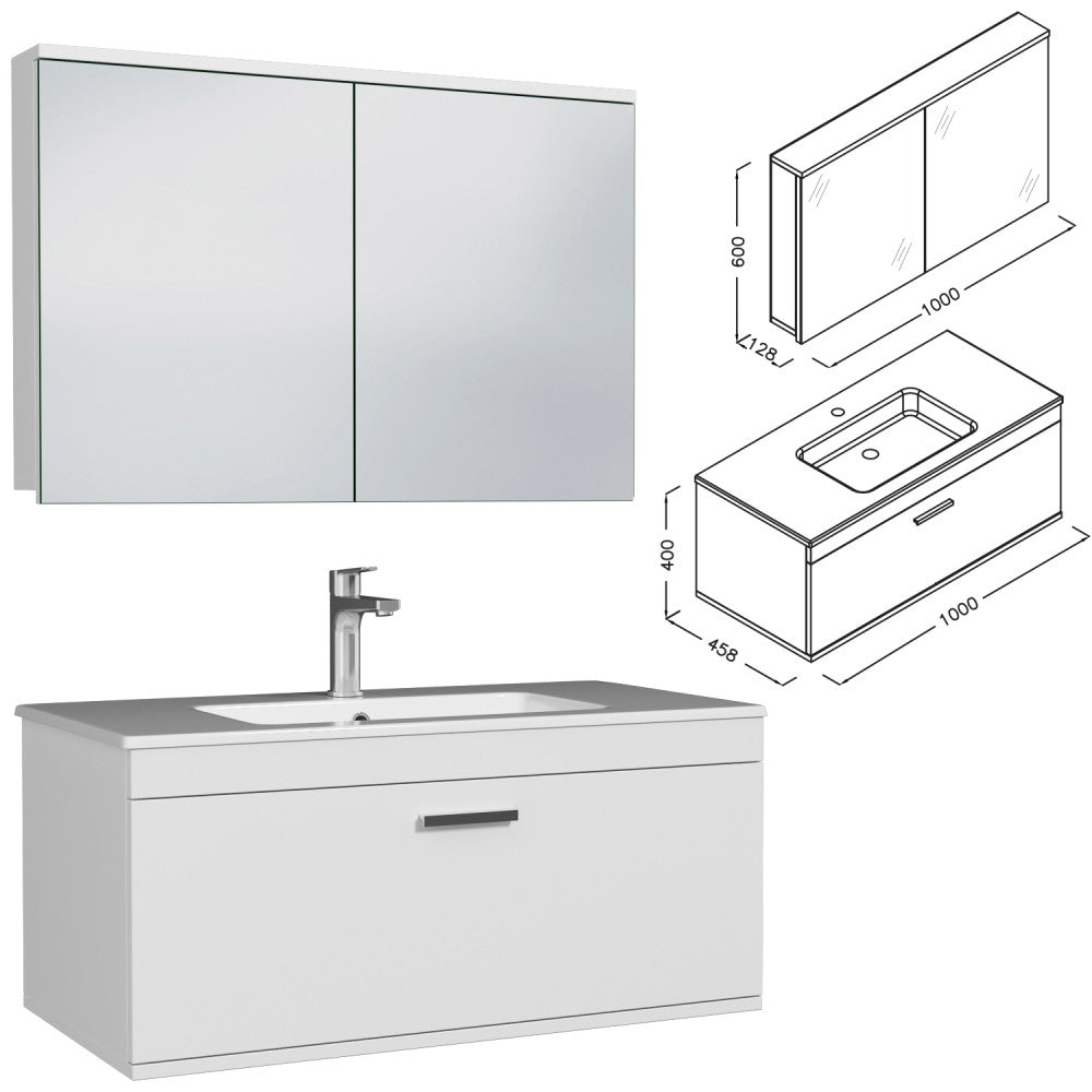 Meuble simple vasque Rubite 1 tiroir 100 cm + miroir armoire