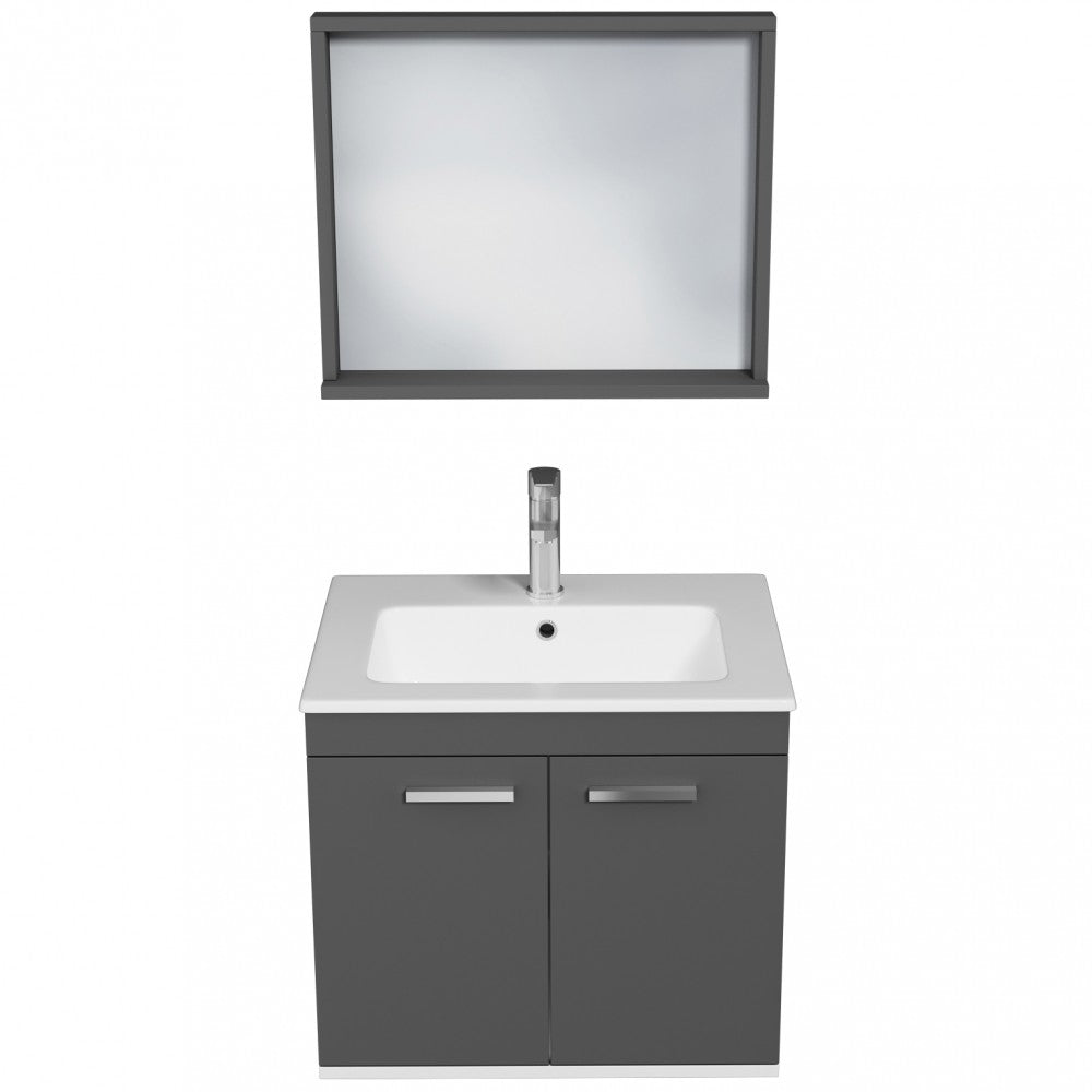 Meuble simple vasque Rubite 2 portes 60 cm + miroir cadre