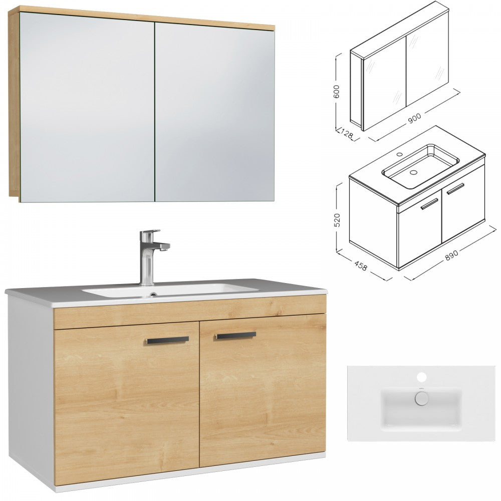 Meuble simple vasque Rubite 2 portes 100 cm + miroir armoire
