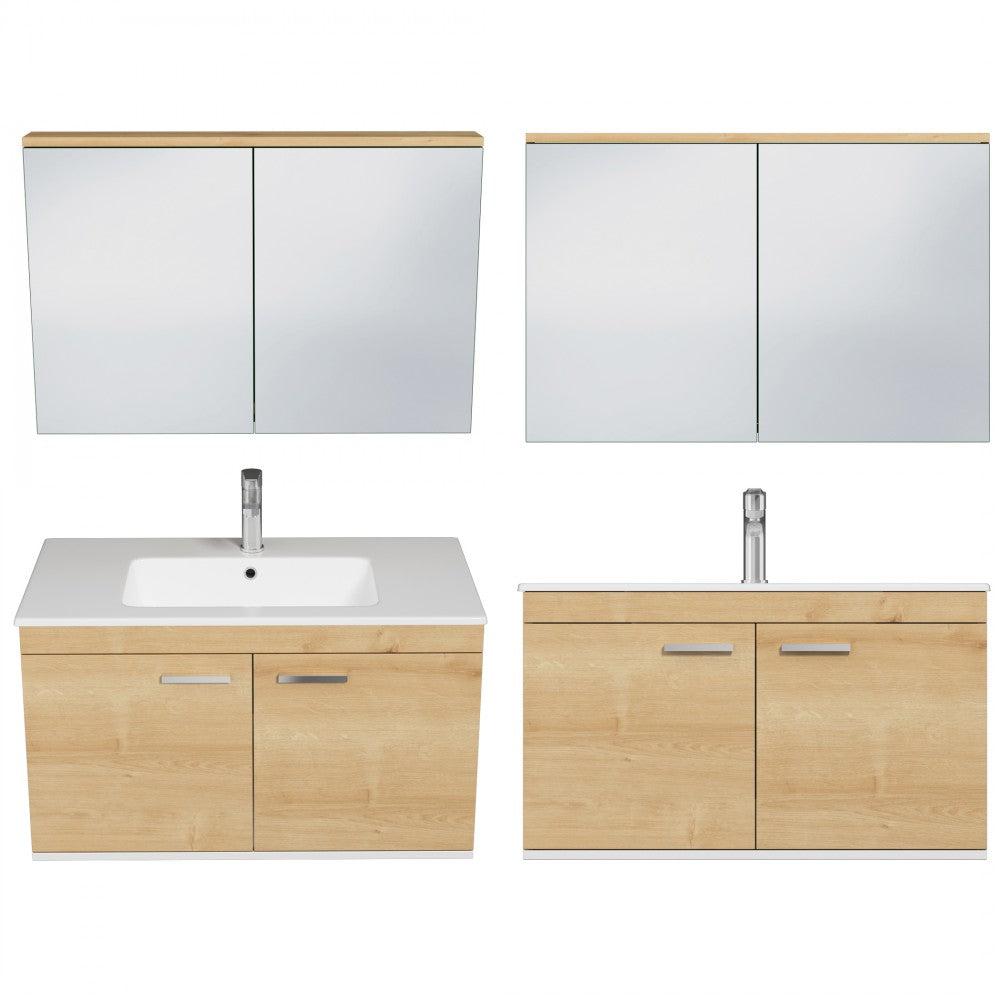Meuble simple vasque Rubite 2 portes 90 cm + miroir armoire