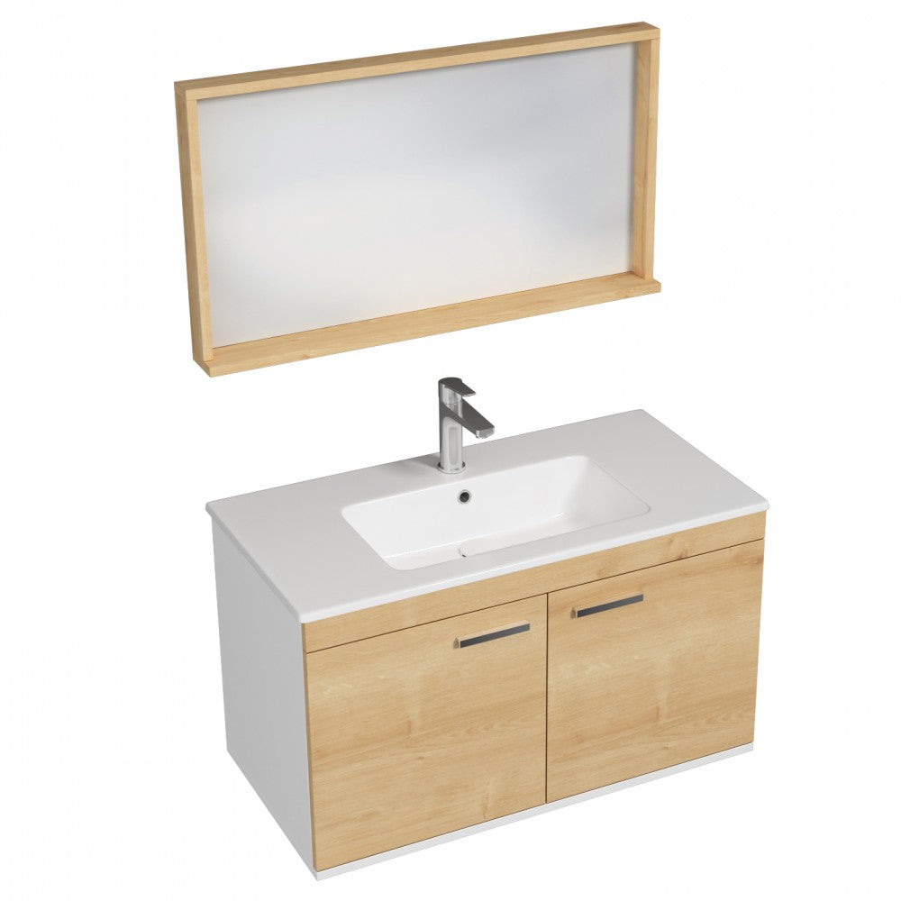 Meuble simple vasque Rubite 2 portes 90 cm + miroir cadre
