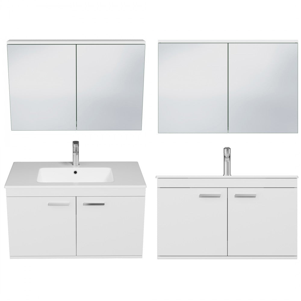 Meuble simple vasque Rubite 2 portes 90 cm + miroir armoire