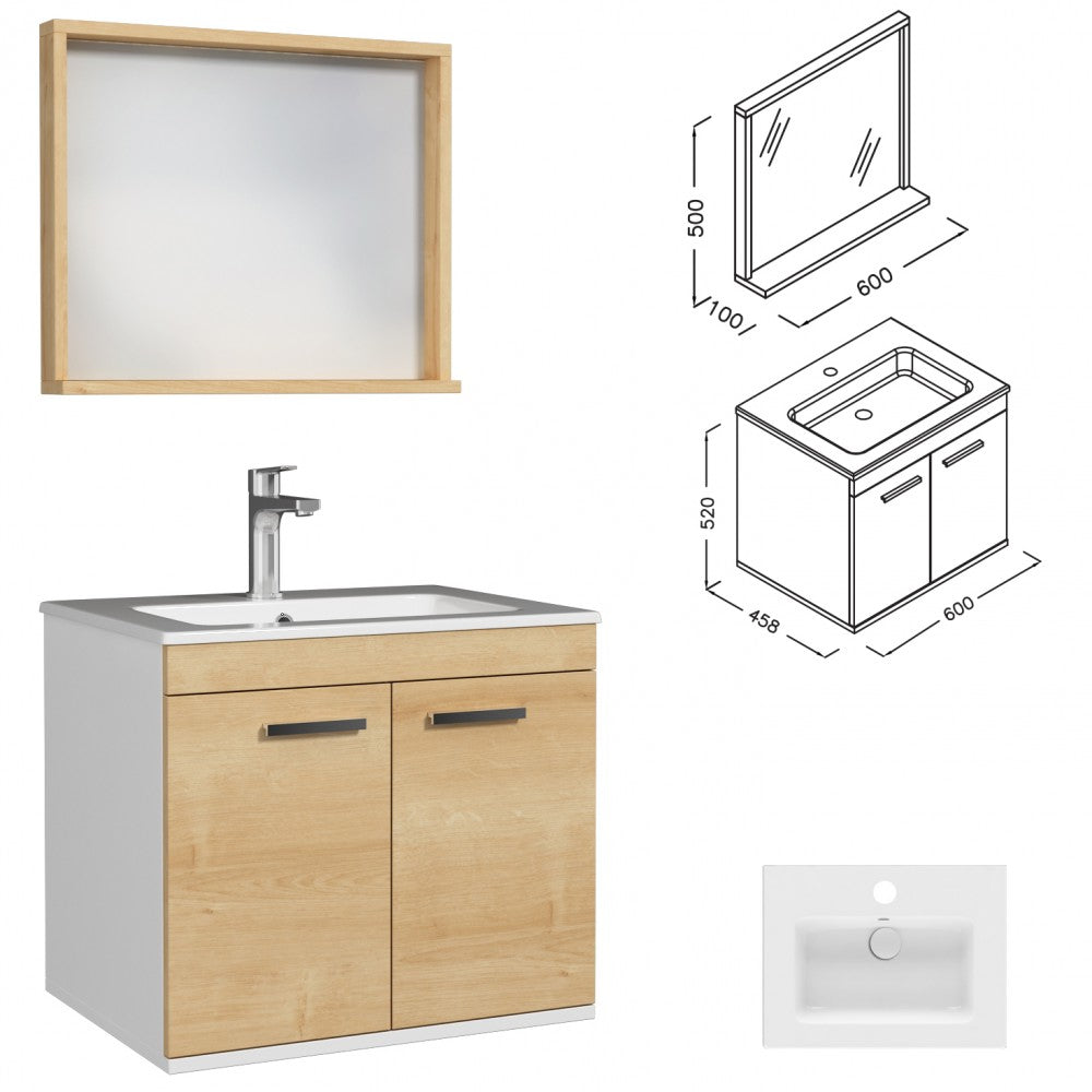 Meuble simple vasque Rubite 2 portes 60 cm + miroir cadre