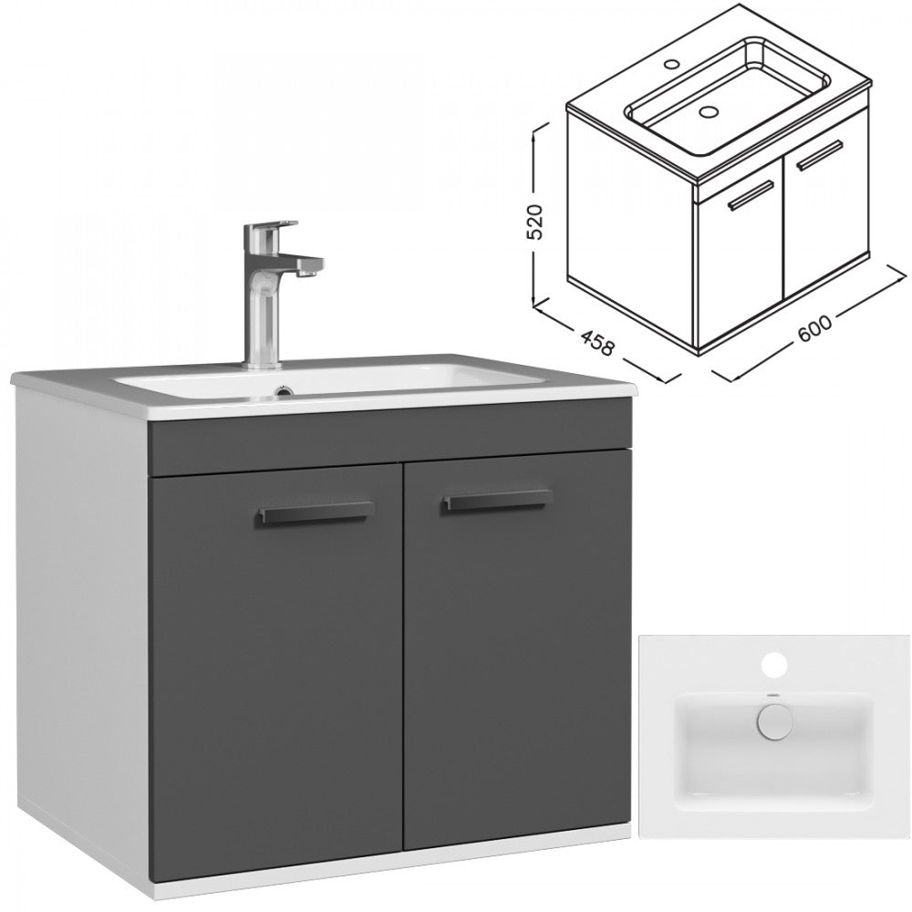 Meuble simple vasque Rubite 2 portes 60 cm