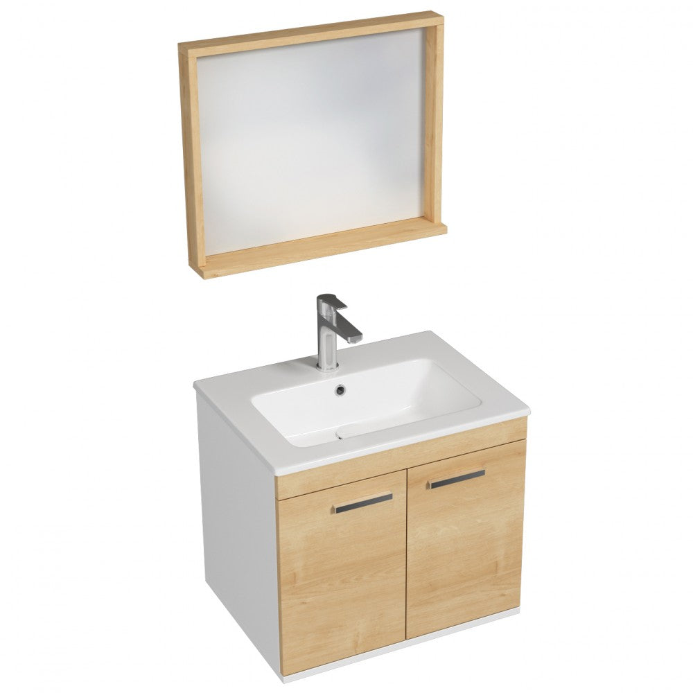 Meuble simple vasque Rubite 2 portes 60 cm + miroir cadre