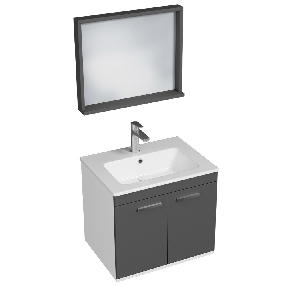 Meuble simple vasque Rubite 2 portes 60 cm + miroir cadre