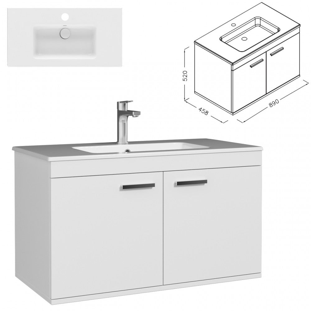Meuble simple vasque Rubite 2 portes 90 cm