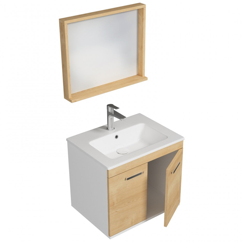 Meuble simple vasque Rubite 2 portes 60 cm + miroir cadre