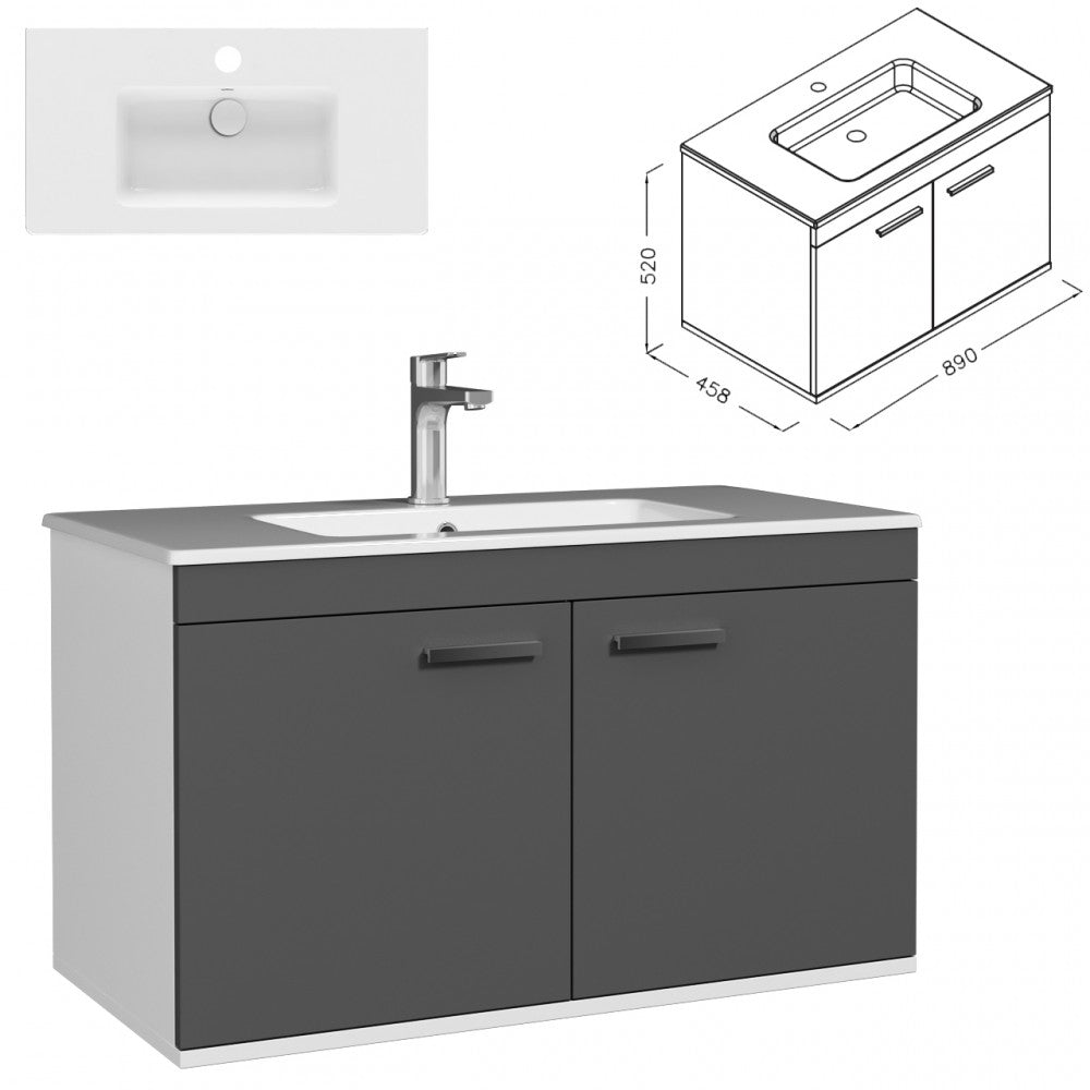 Meuble simple vasque Rubite 2 portes 90 cm