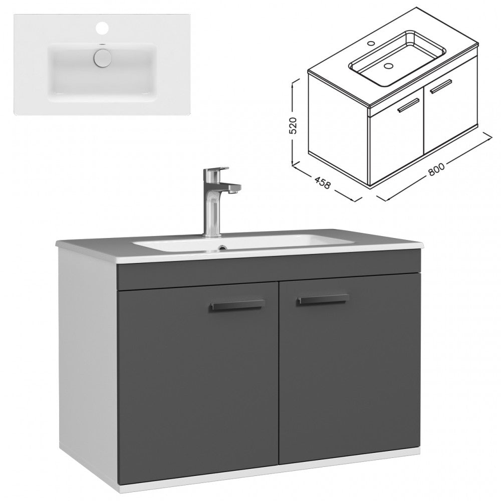 Meuble simple vasque Rubite 2 portes 80 cm