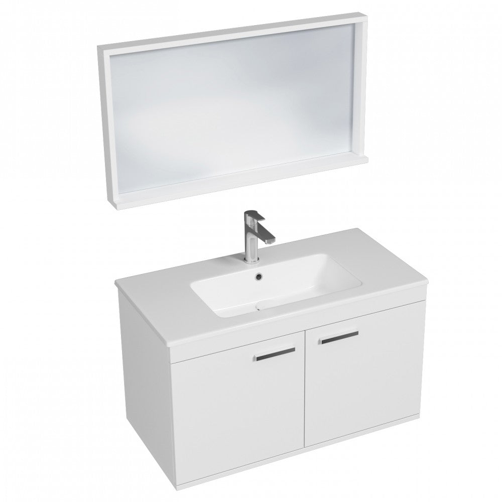 Meuble simple vasque Rubite 2 portes 90 cm + miroir cadre