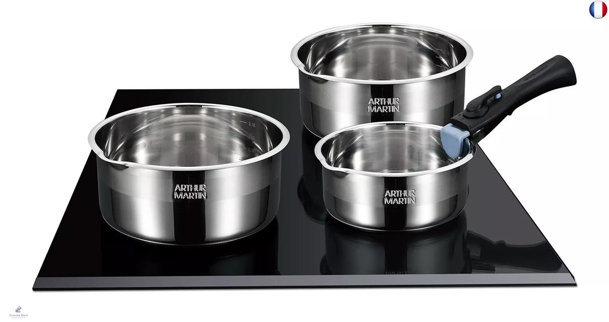 Lot de 3 casseroles inox antiadhésif manche amovible Arthur Martin - Tous feux dont induction