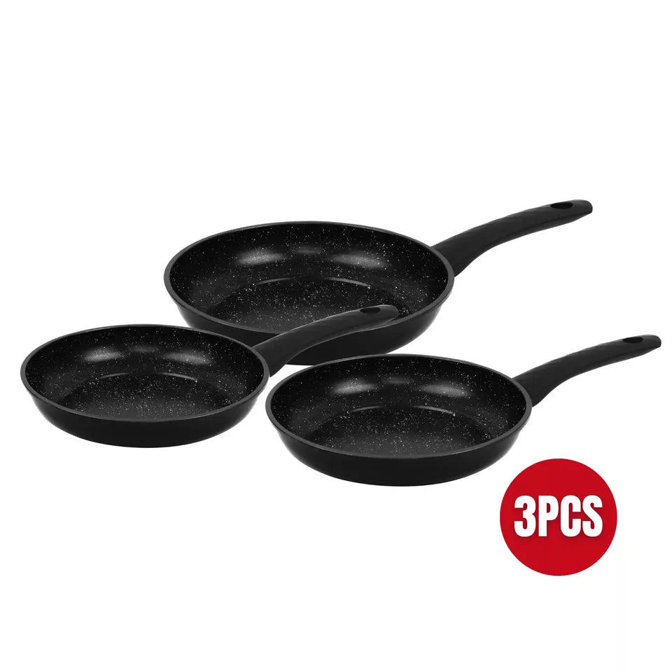 Ensemble de poêles à frire revêtement en marbre Noir 3 pièces tous feux