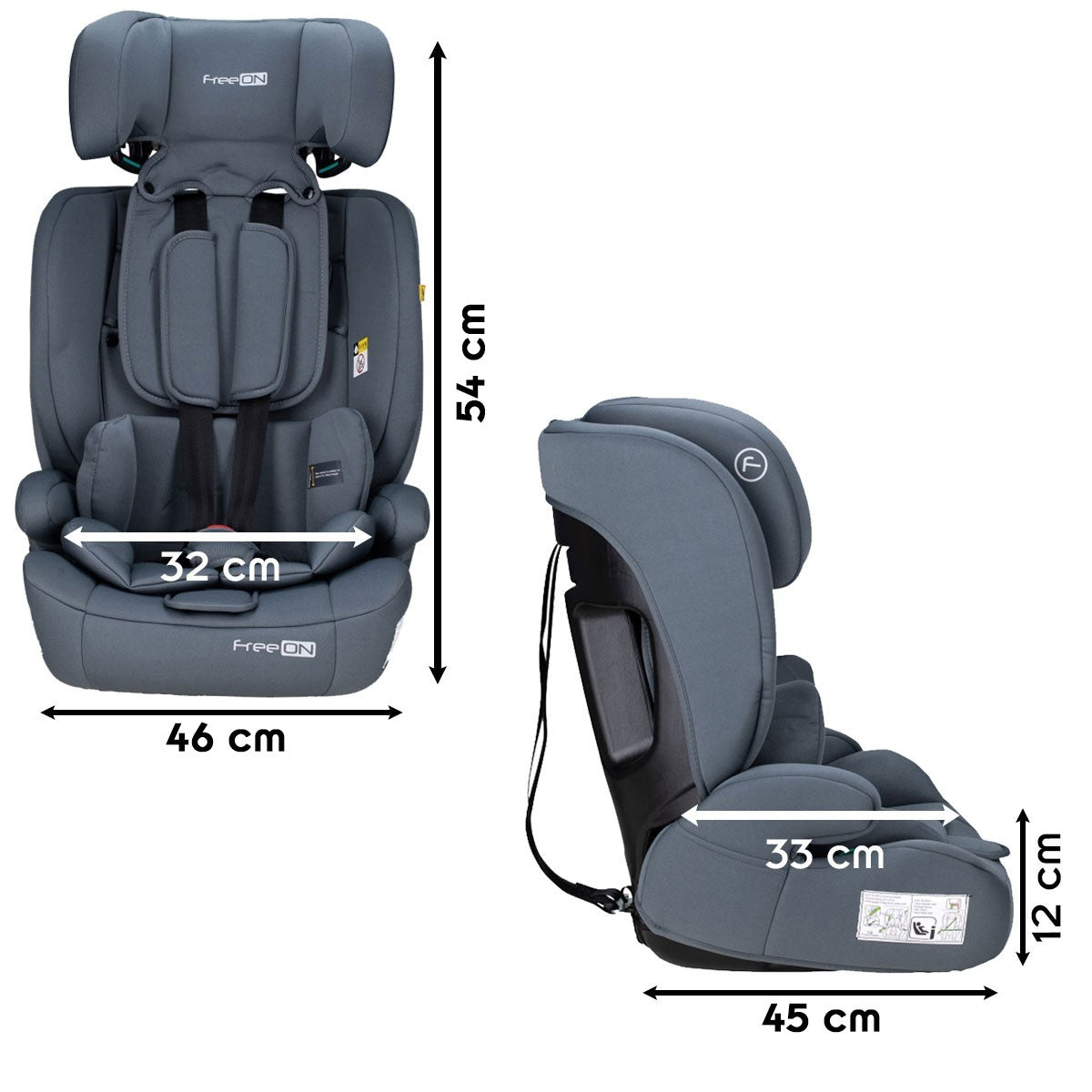 Siège auto réglable i-Size 76-150 cm jusqu'à 36 kg 1 à 12 ans Gris