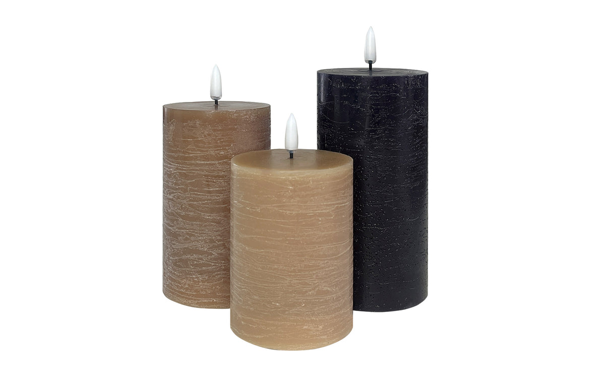 FlinQ - Ensemble de 3 bougies LED rechargeables à flamme vacillante - Télécommande incluse - Classiques Terre