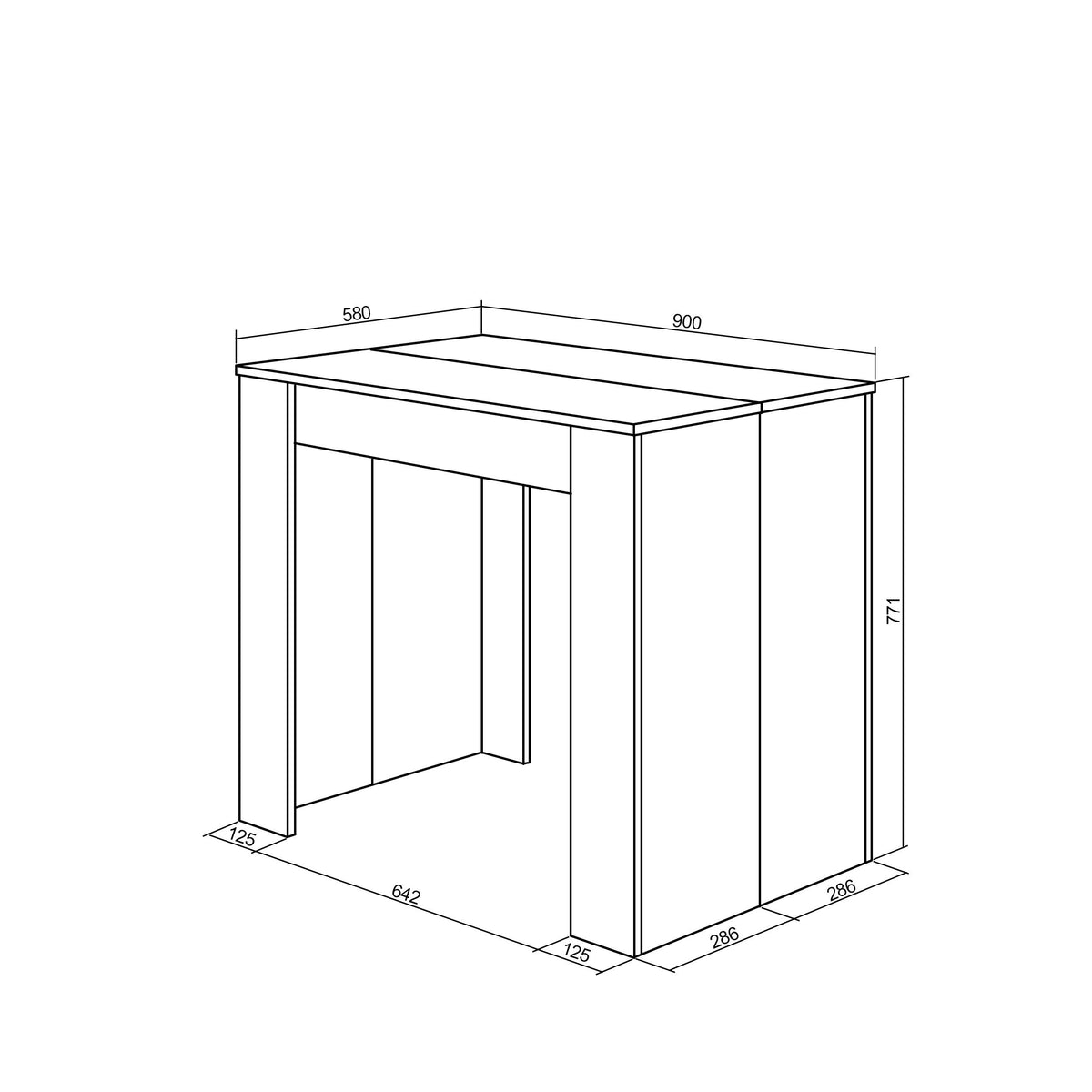 Table console extensible, 140, Pour 6 personnes, chene