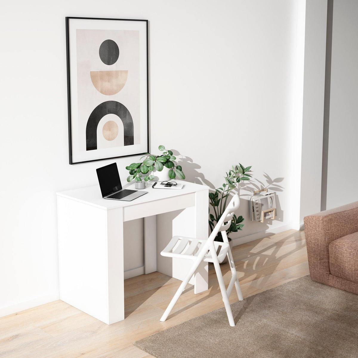 Table console extensible, 140, Pour 6 personnes, Blanc