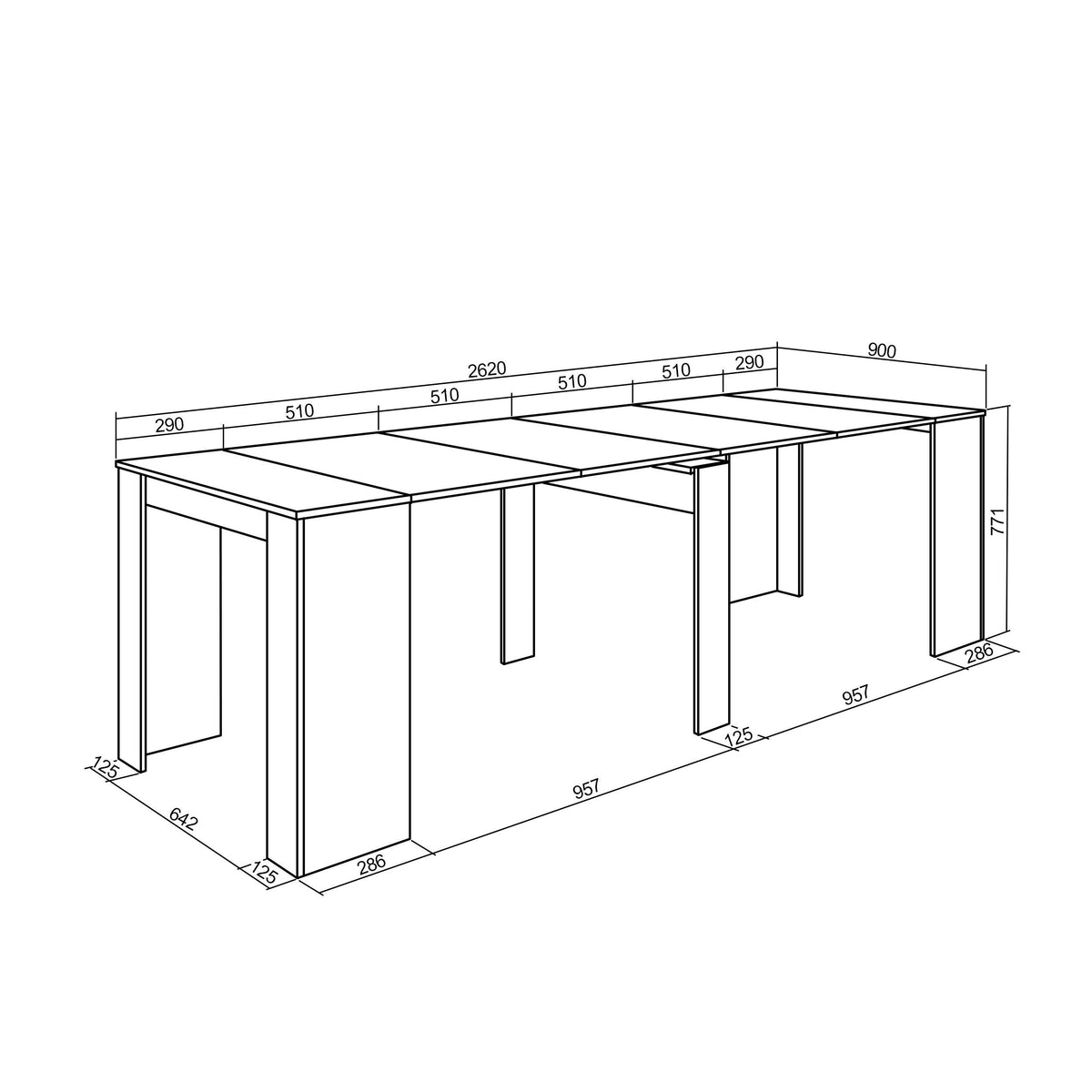 Table console extensible, 260, Pour 12 personnes, Ciment