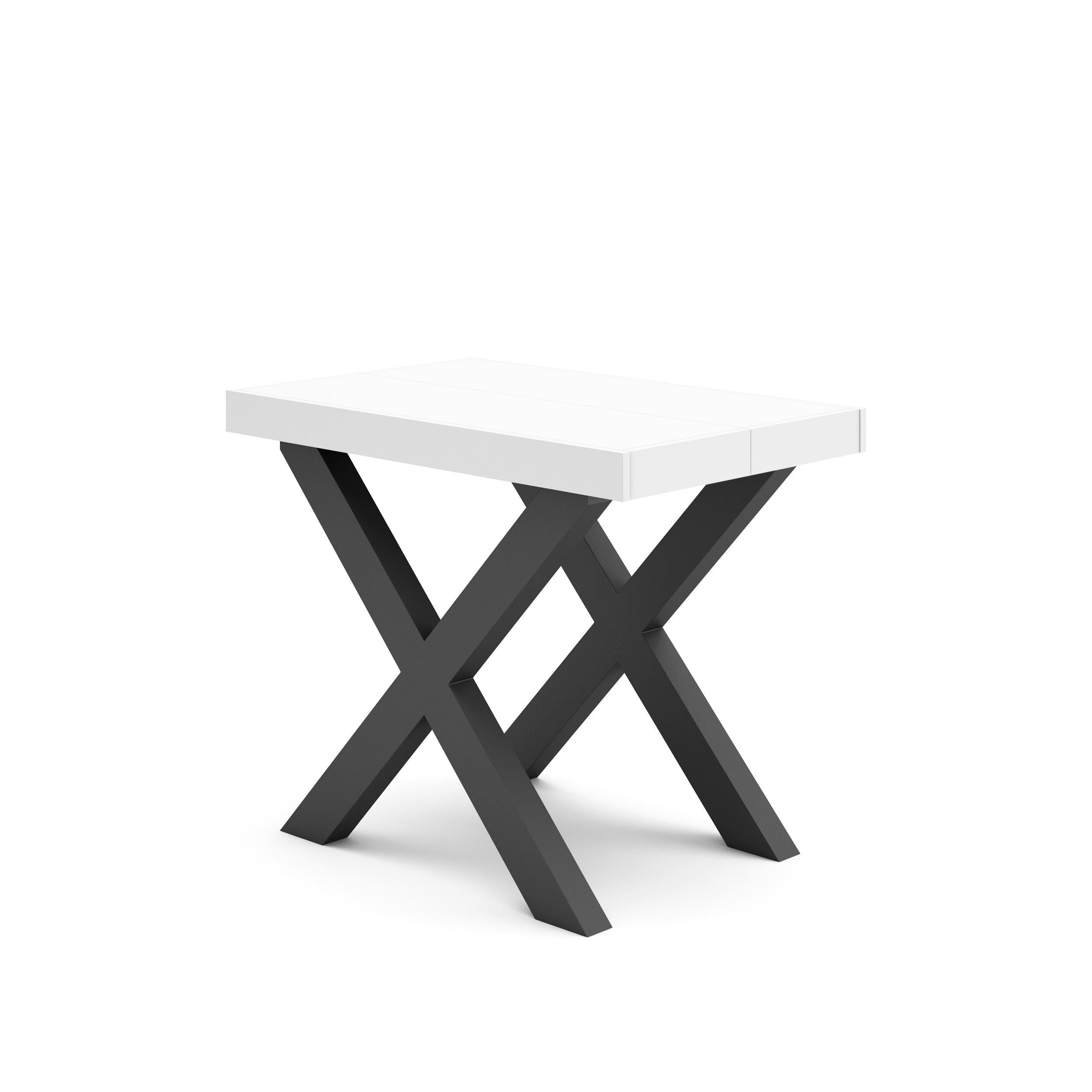 Table console extensible blanche 300 cm – Jusqu’à 14 personnes – Pieds en bois massif noirs en croix