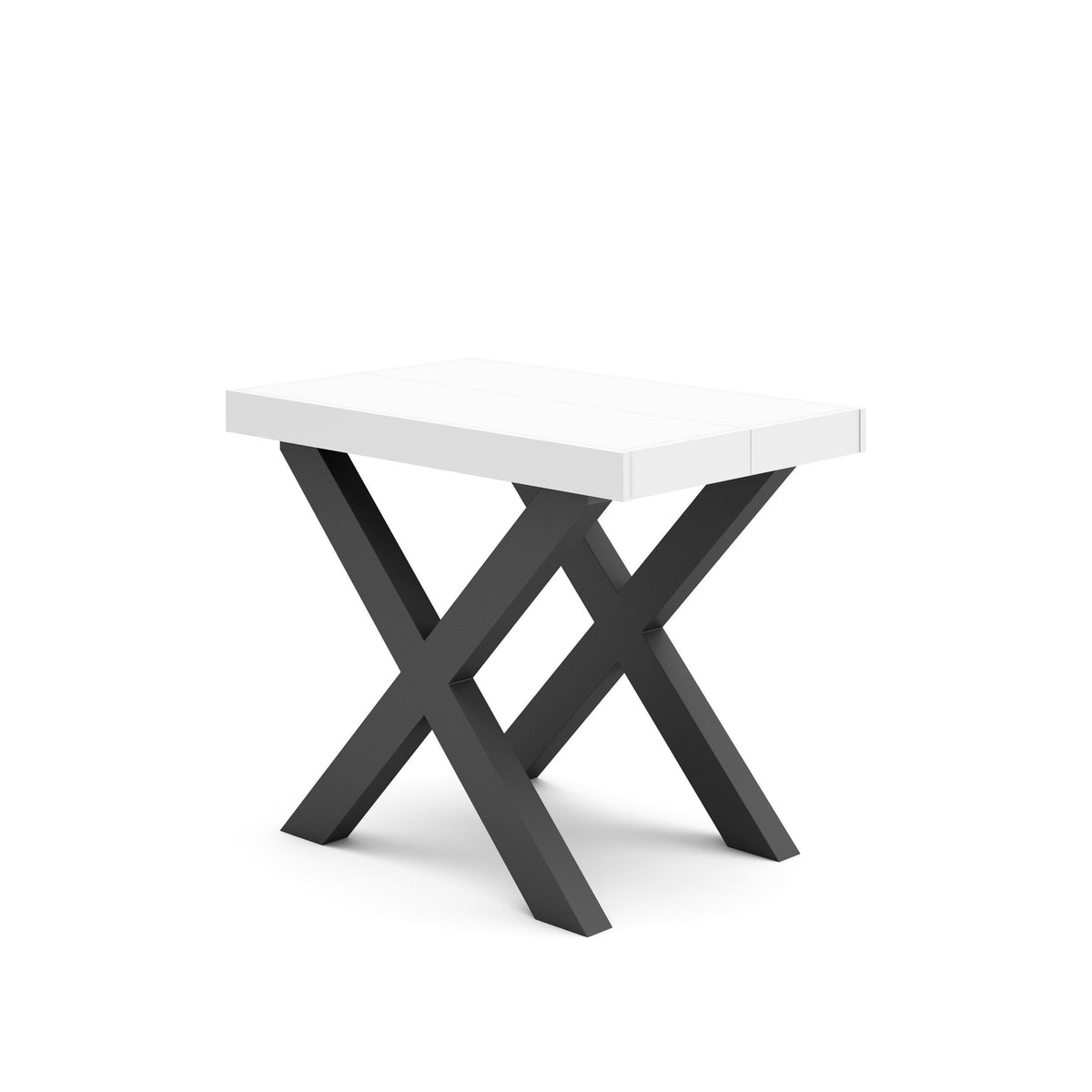 Table console extensible blanche 260 cm – Jusqu’à 12 personnes – Pieds en bois massif noirs en croix