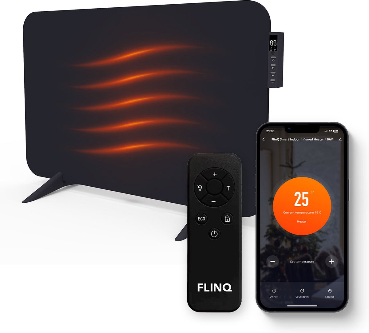 Chauffage infrarouge intelligent - Panneau chauffant électrique 450 W - Noir