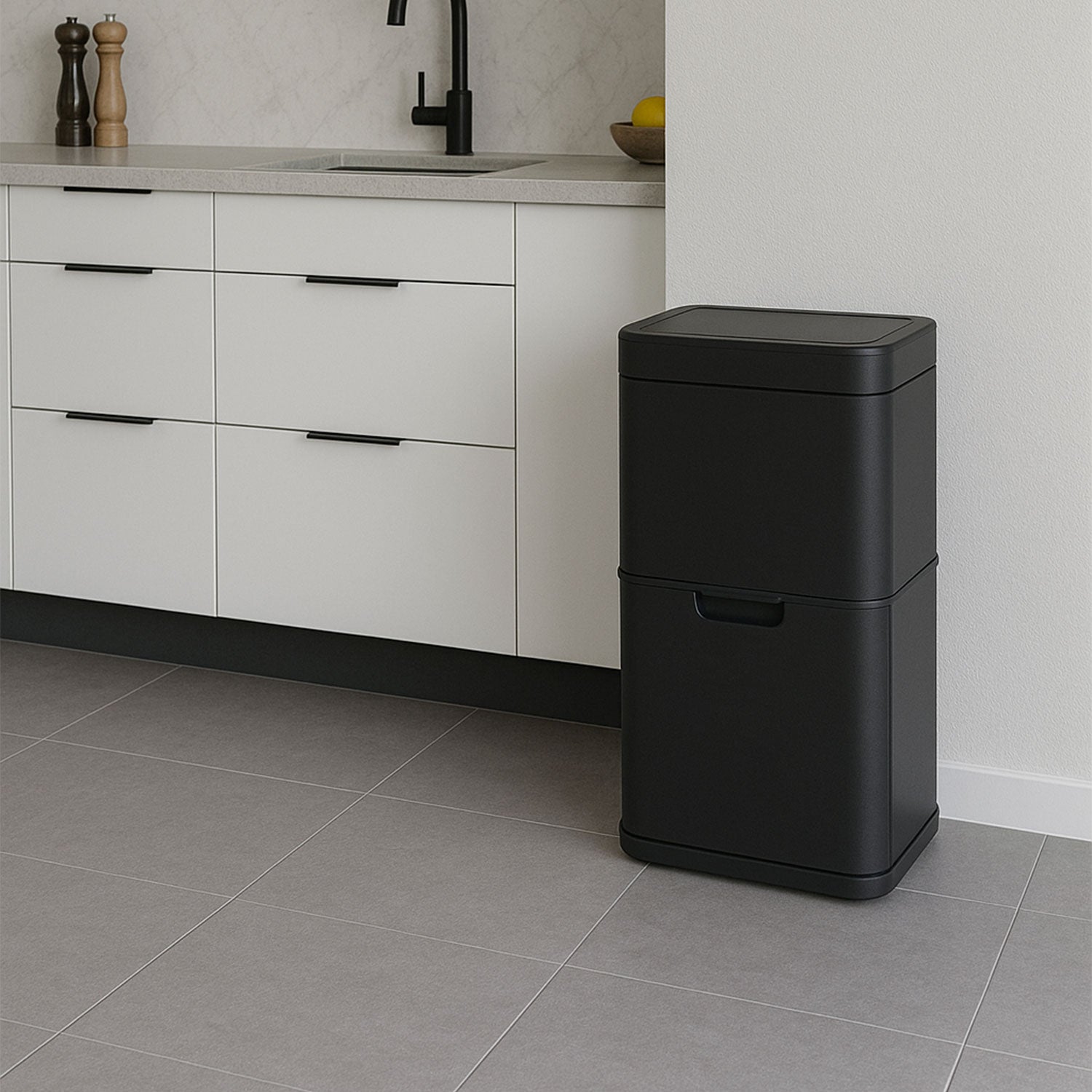 Poubelle de tri sélectif 3 bacs - Détecteur de mouvement - Senzaro 60L - Noire