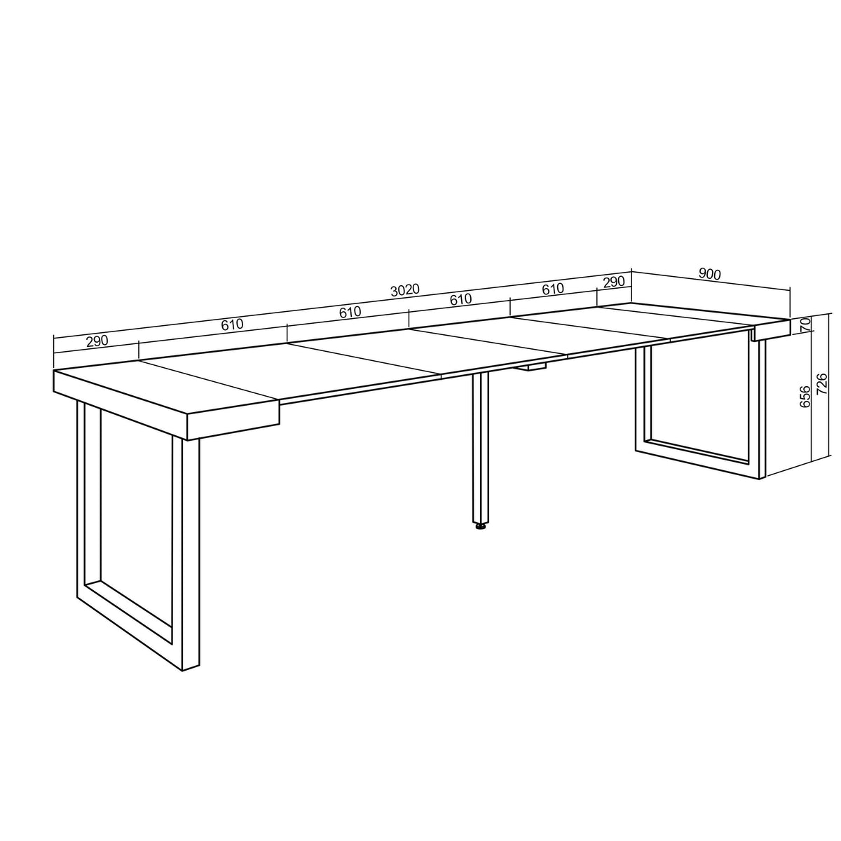 Table console extensible ciment 300 cm – Jusqu’à 14 personnes – Pieds en bois massif noirs en U