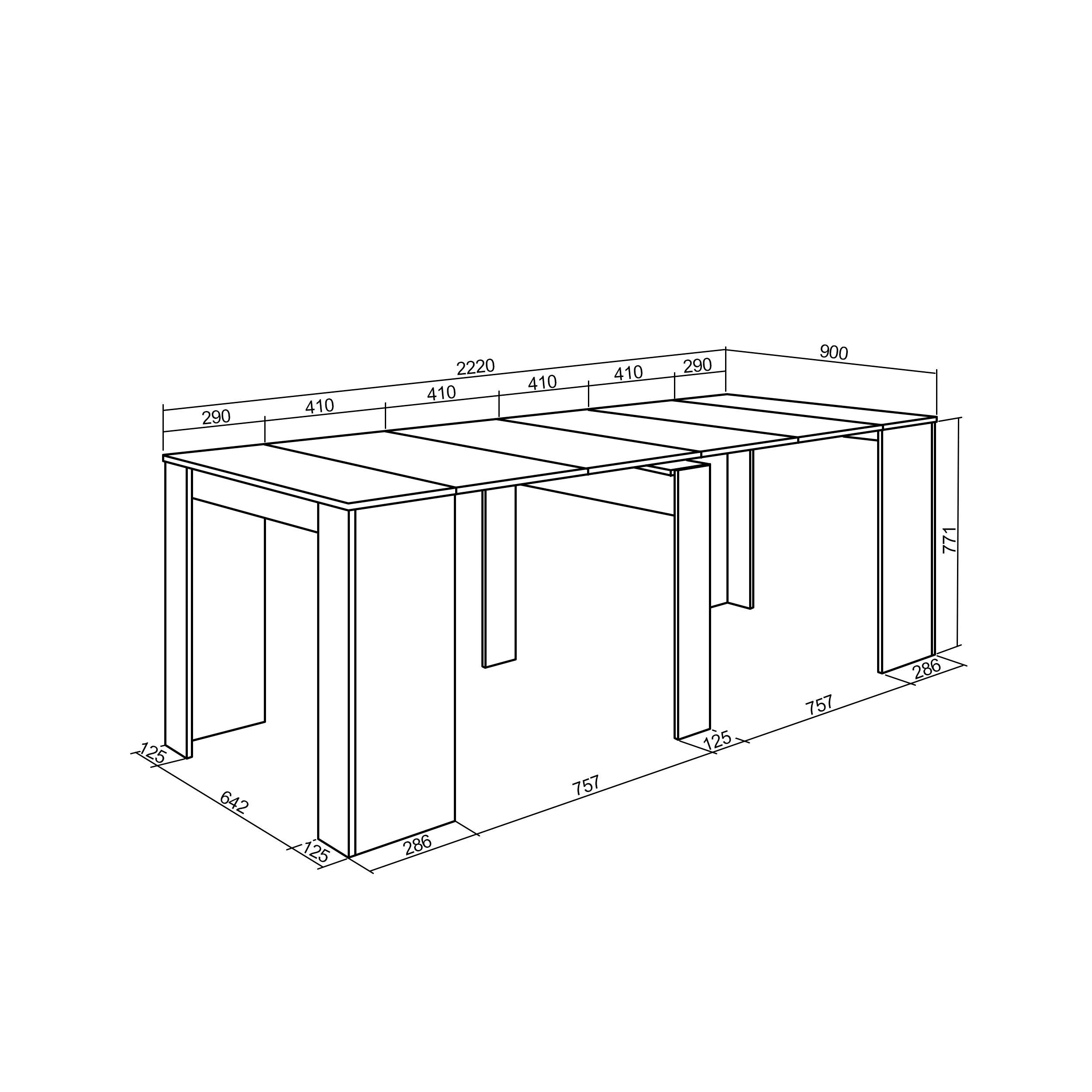Table console extensible, 220, Pour 10 personnes, Ciment