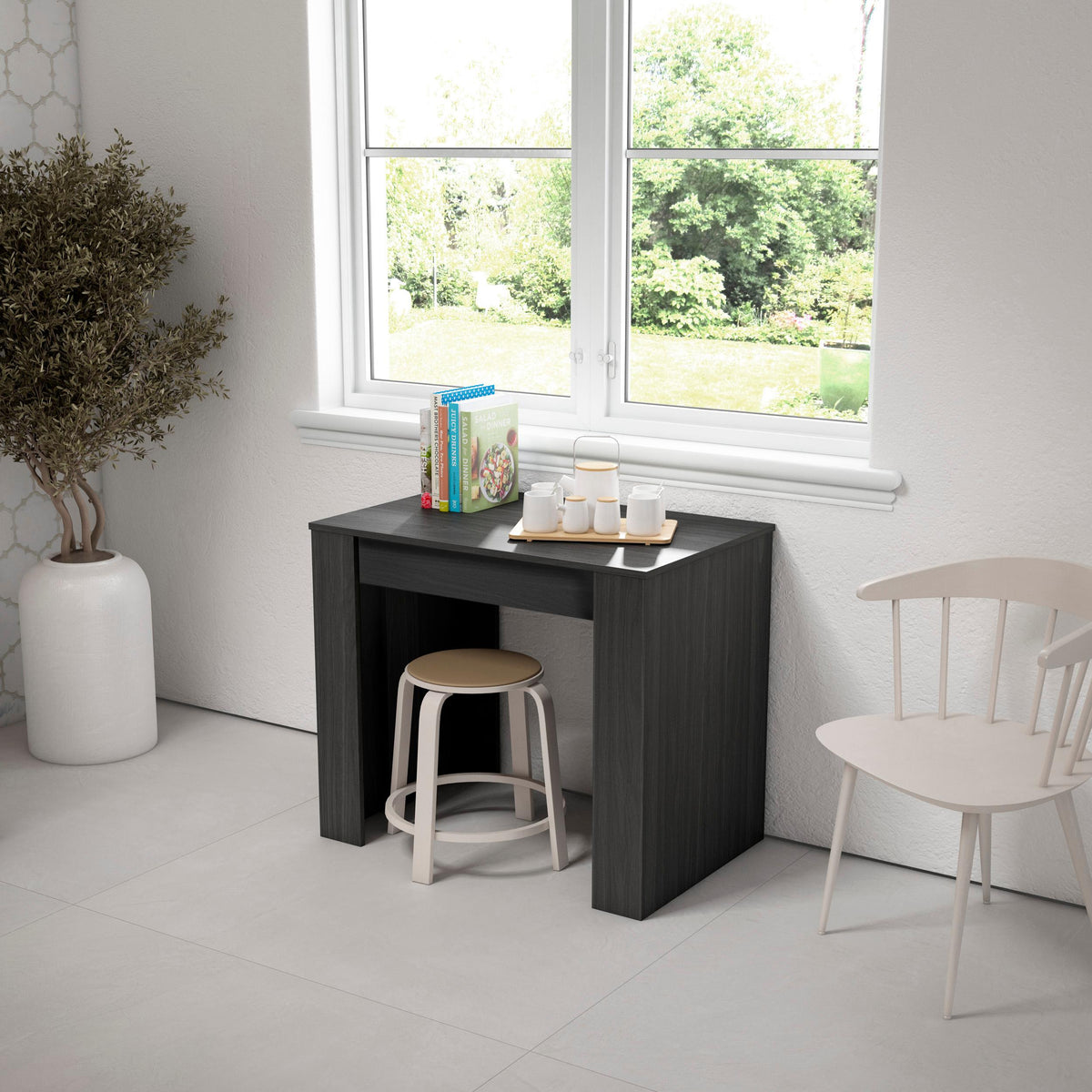 Table console extensible, 300, Pour 14 personnes, Noir et Chene