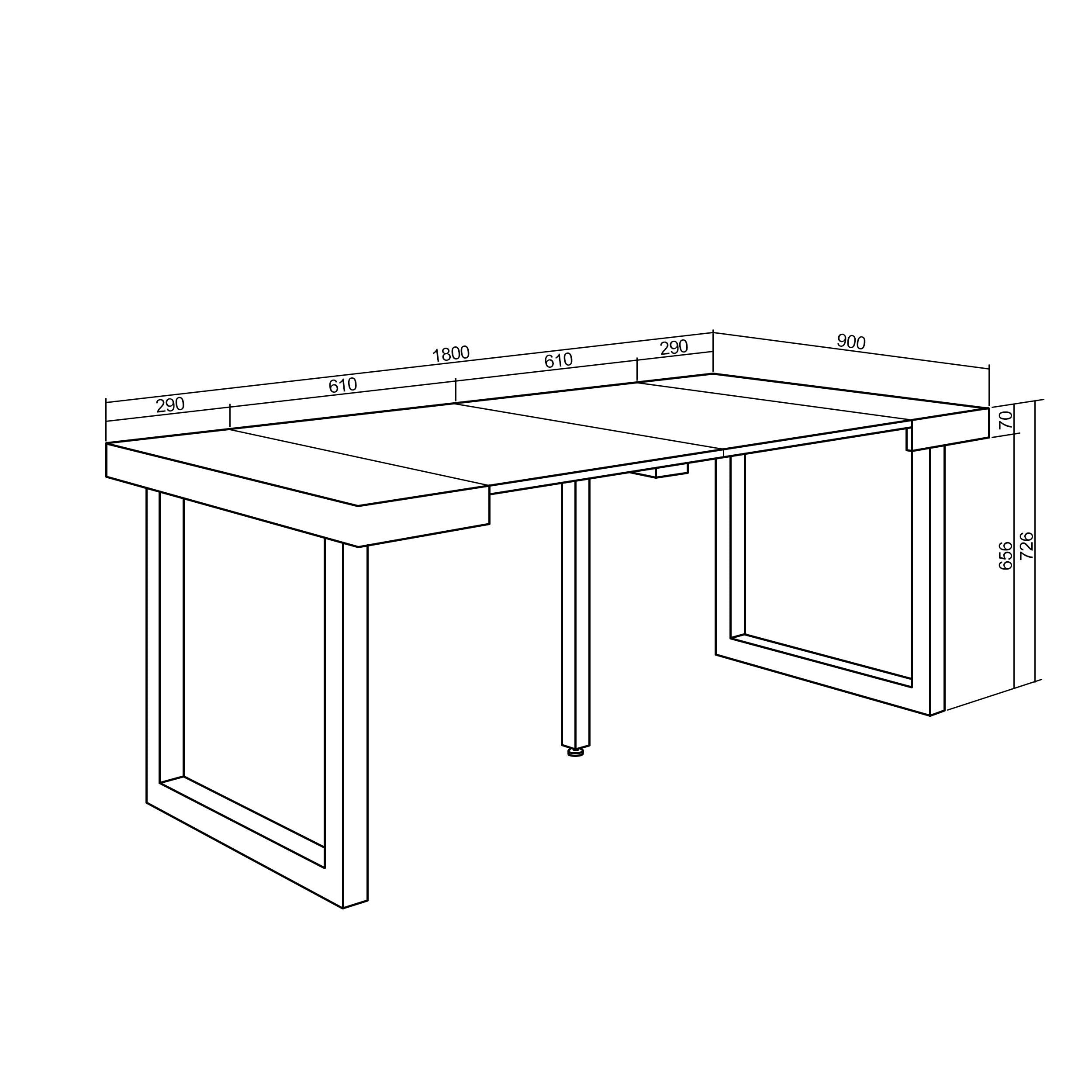 Table console extensible noire 180 cm – Jusqu’à 8 personnes – Pieds en bois massif noirs en U