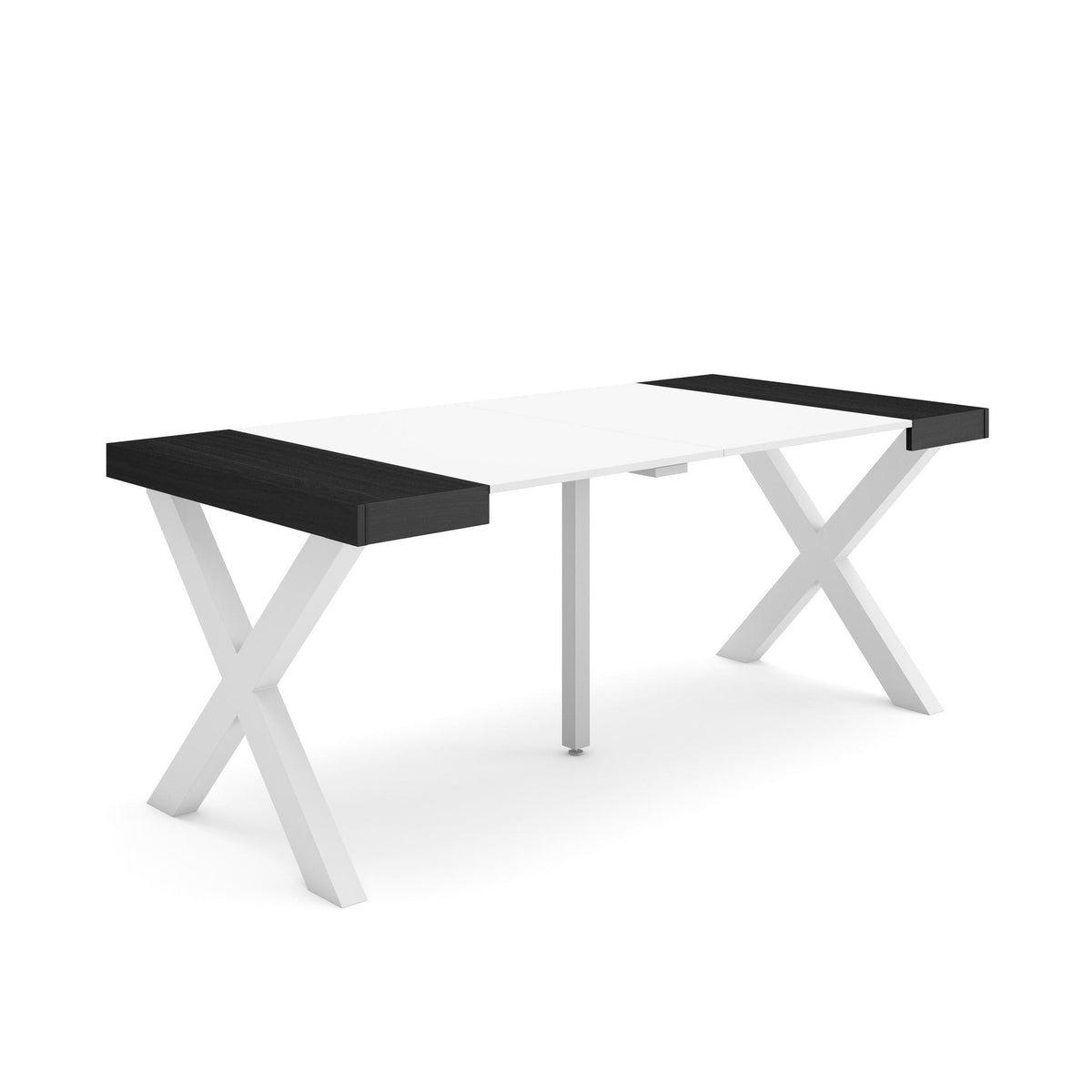Table console extensible noire & blanche 180 cm – Jusqu’à 8 personnes – Pieds en bois massif blancs en X
