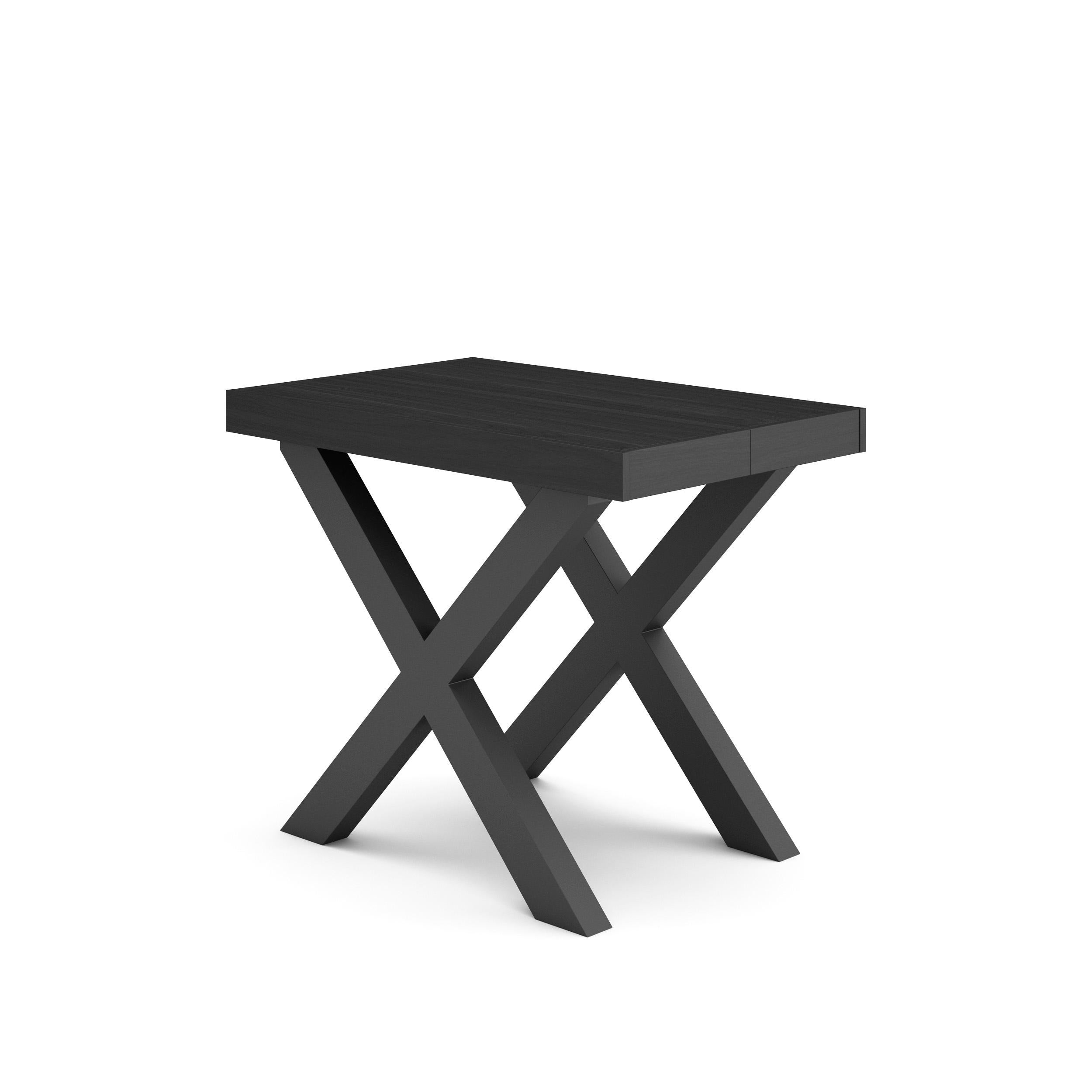 Table console extensible noire 300 cm – Jusqu’à 14 personnes – Pieds en bois massif noirs en croix