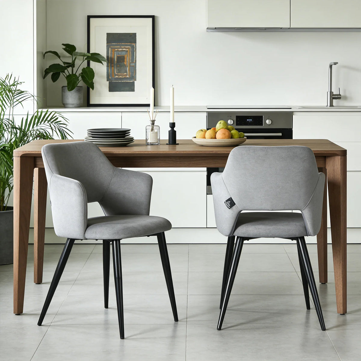 Ensemble de 2 fauteuils de salle à manger scandinaves avec accoudoirs en tissu gris - Akanji