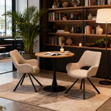 Ensemble de 2 fauteuils de salle à manger scandinaves avec accoudoirs en tissu beige