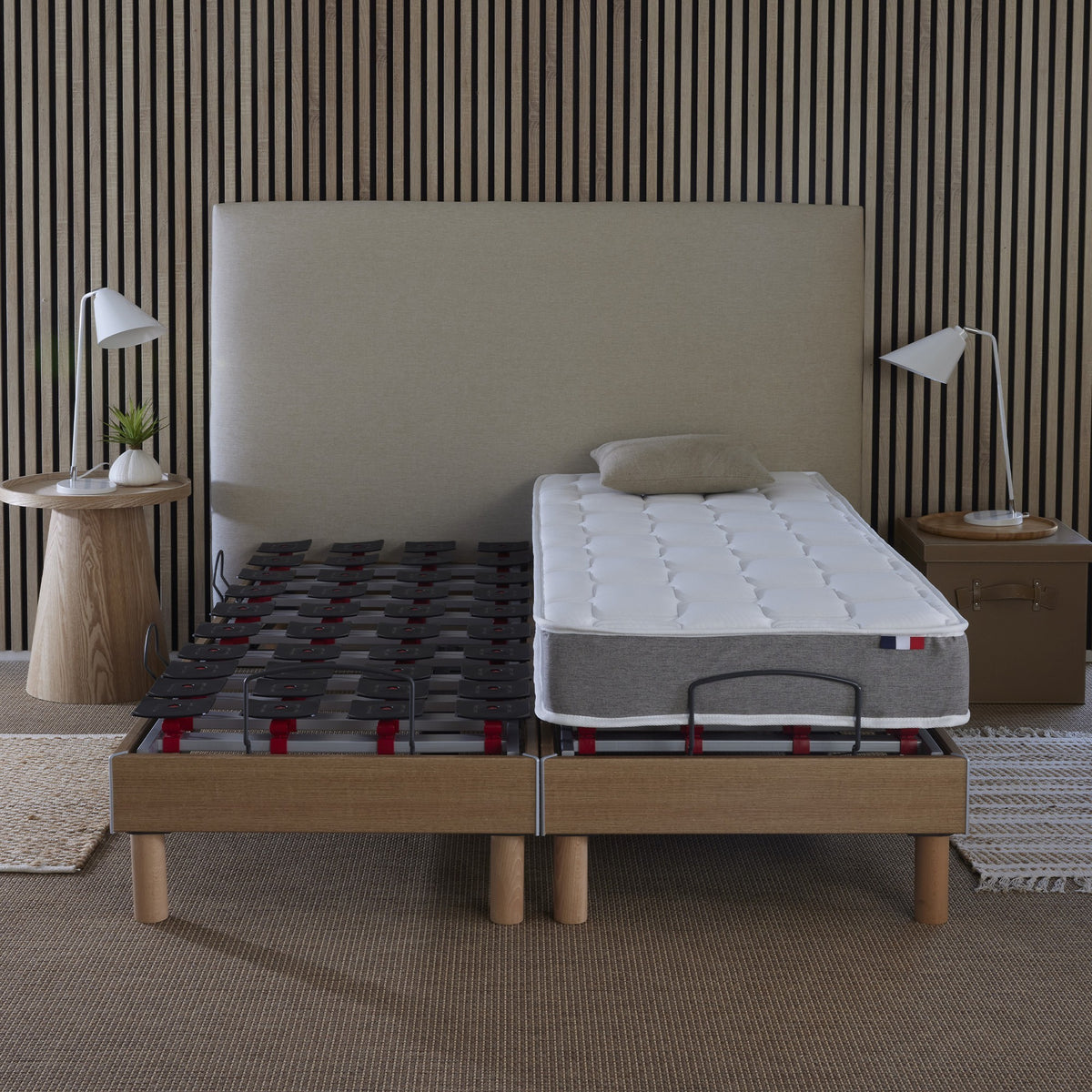 Ensemble literie électrique relaxation à plots + Matelas mousse HR35 2x90 x 200
