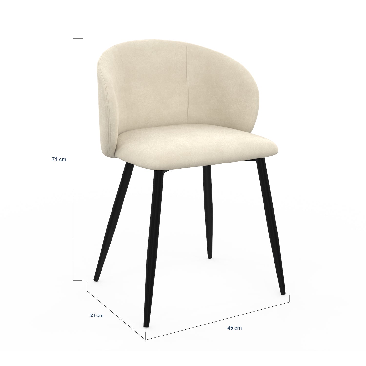 Chaises Léona en velours crème et pieds métal noirs - lot de 4