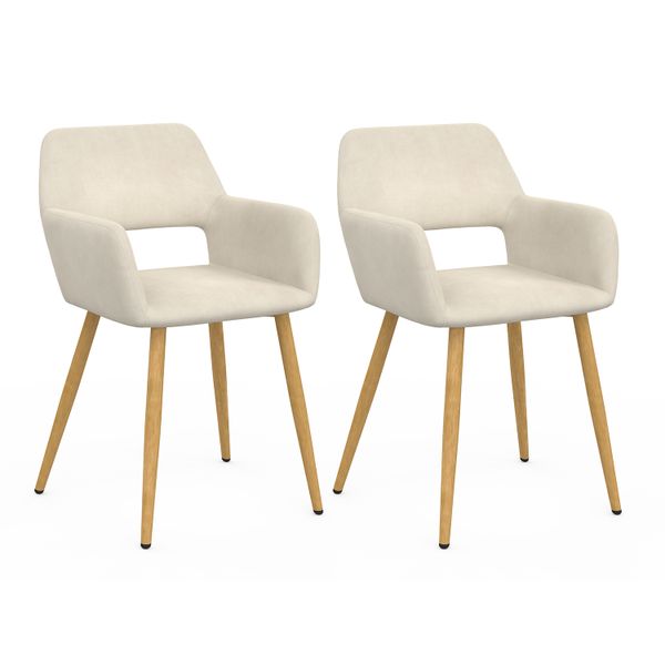 Chaises Heidi en velours beige et pieds bois - lot de 2