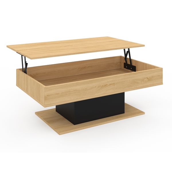 Table basse Tania relevable bois et noir