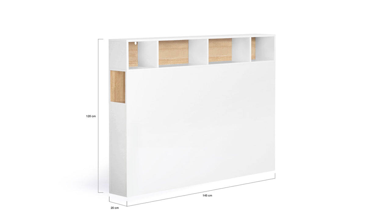 Tête de lit blanche et bois avec rangements 145cm