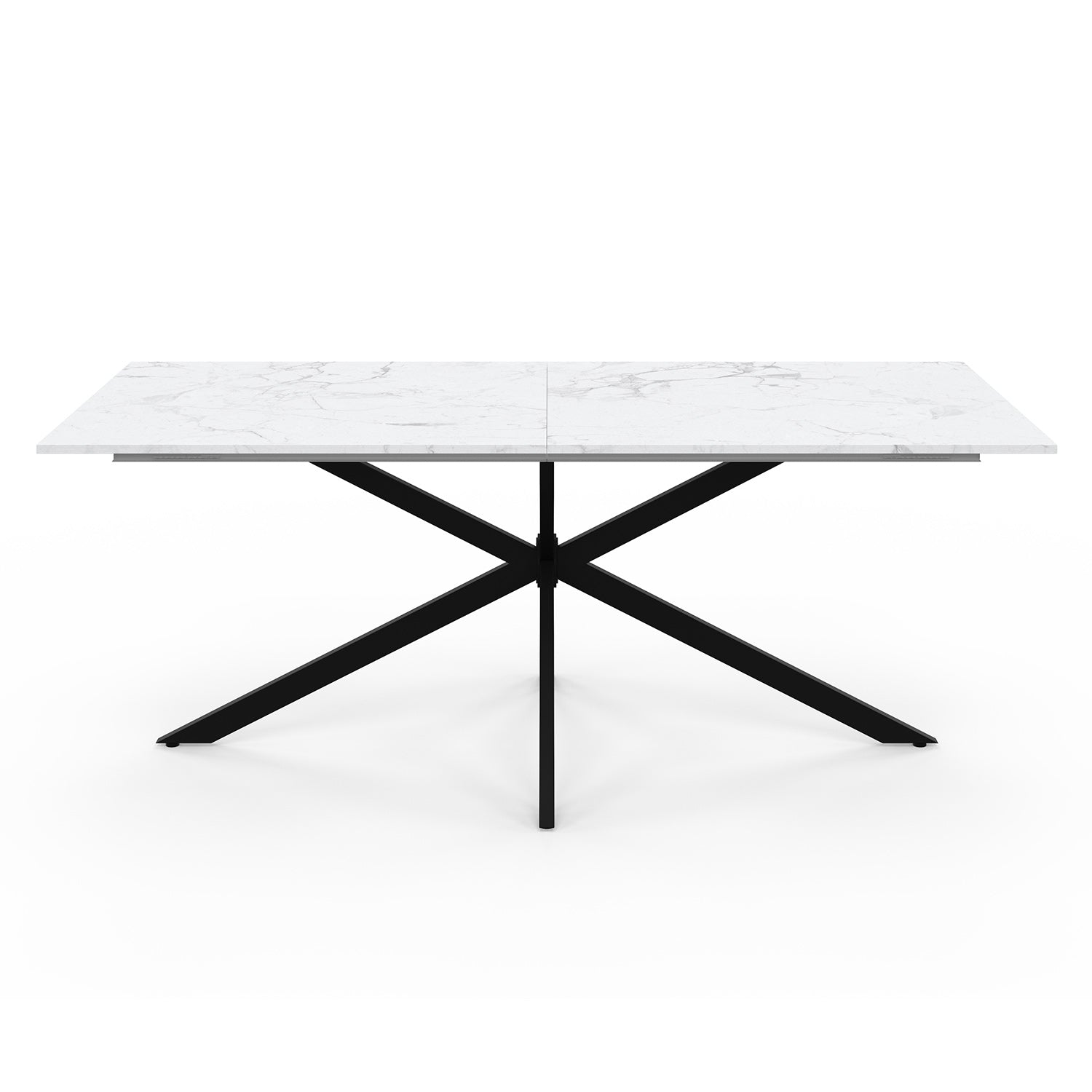Table repas Glam plateau extensible  200-240cm effet marbre blanc et pieds croisés noirs