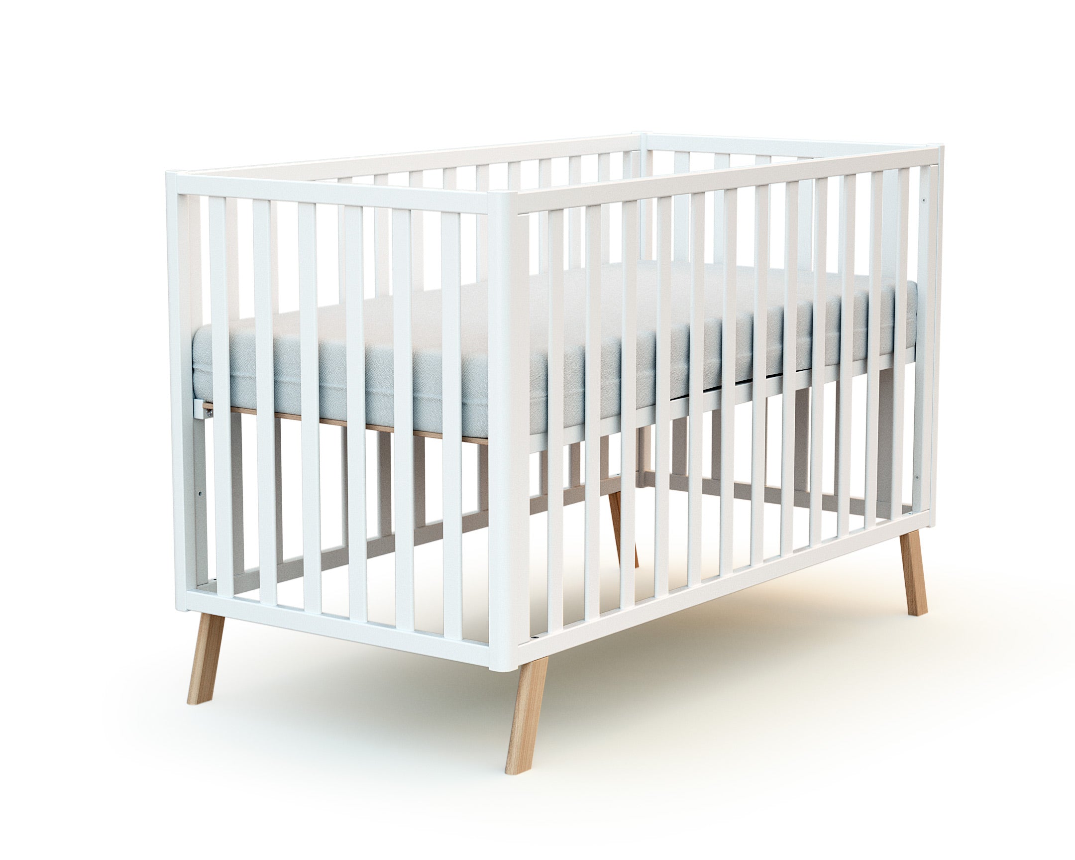 Lit cabane bébé évolutif en bois KASA Blanc et Hêtre Verni 60 x 120 cm
