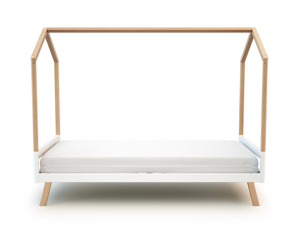 Lit cabane bébé évolutif en bois KASA Blanc et Hêtre Verni 70 x 140 cm