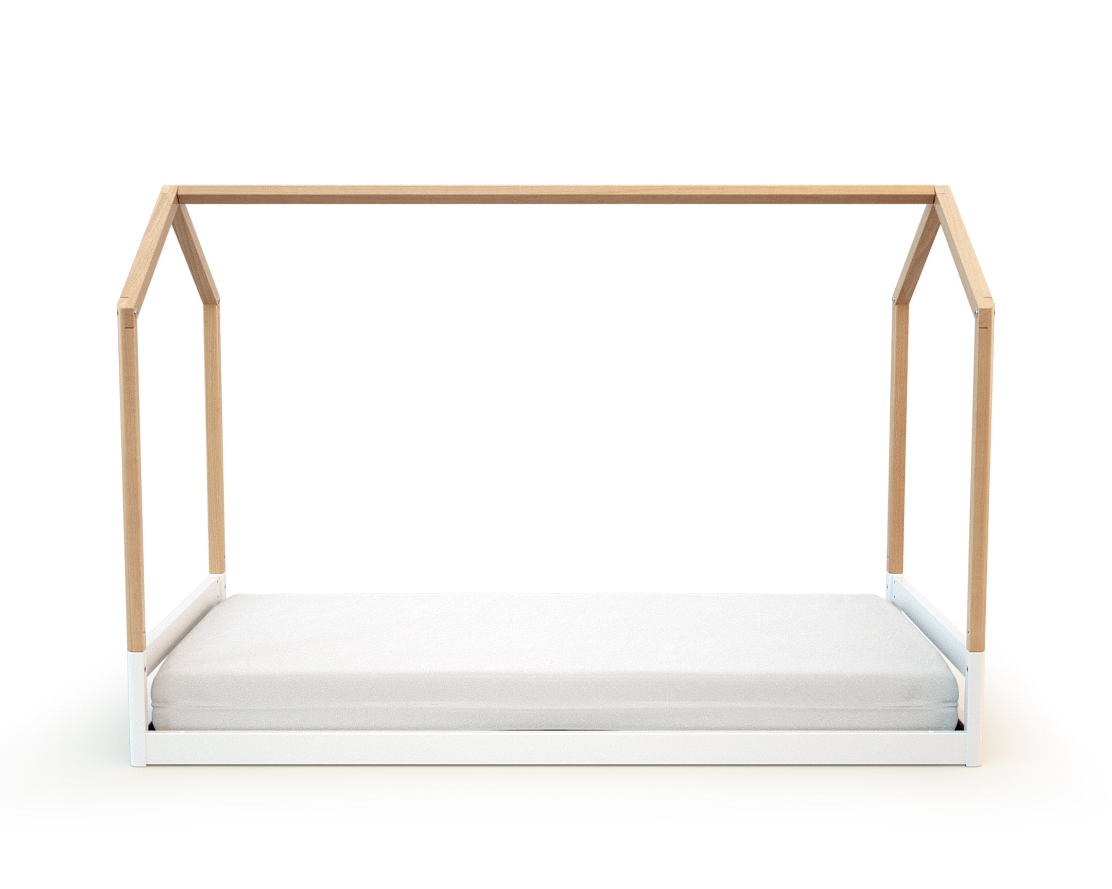 Lit cabane bébé évolutif en bois KASA Blanc et Hêtre Verni 70 x 140 cm