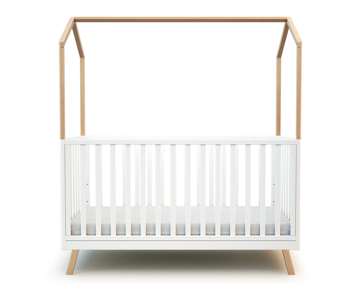 Lit cabane bébé évolutif en bois KASA Blanc et Hêtre Verni 70 x 140 cm