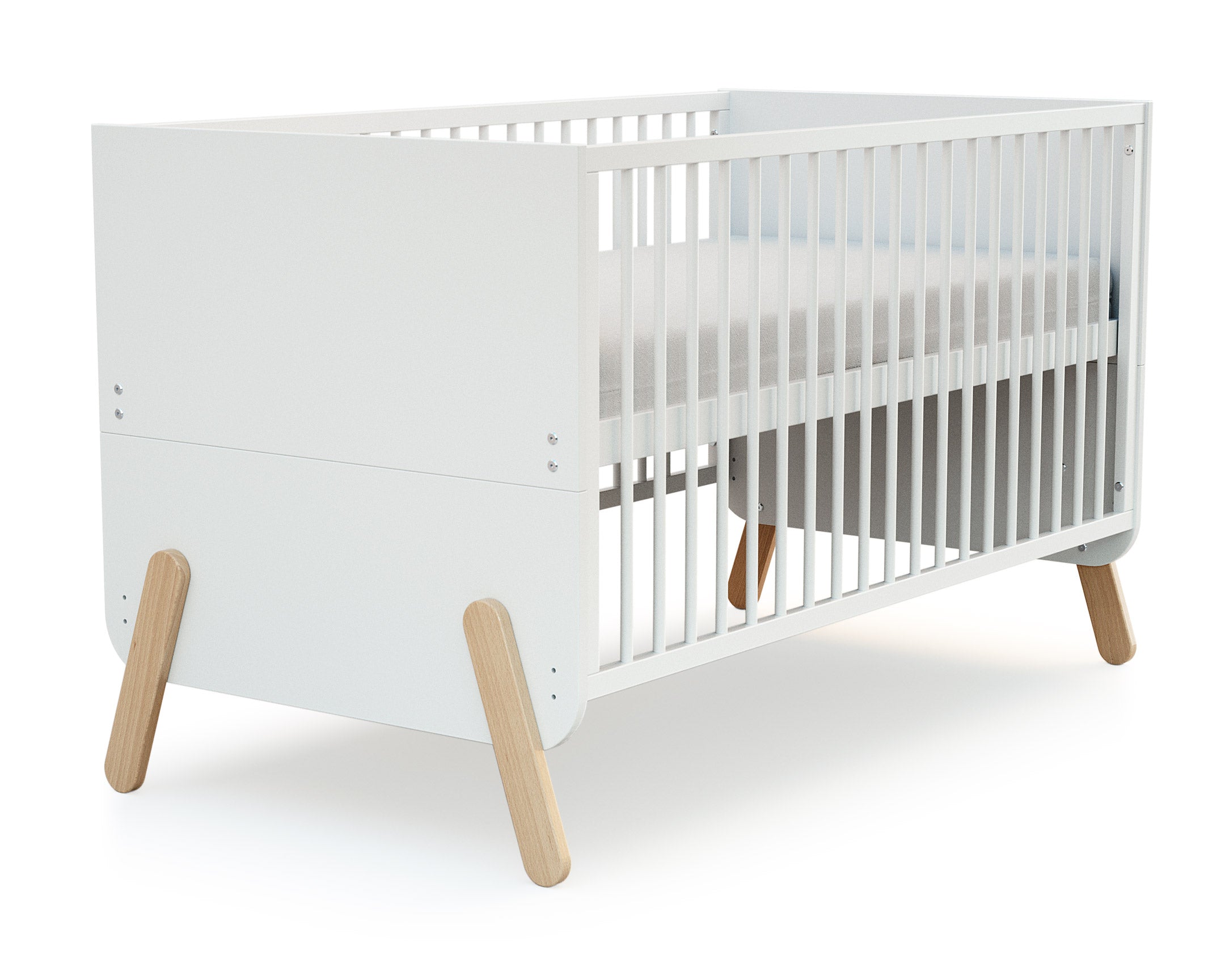 Lit bébé évolutif en bois PIRATE Blanc et Hêtre Verni 70 x 140 cm
