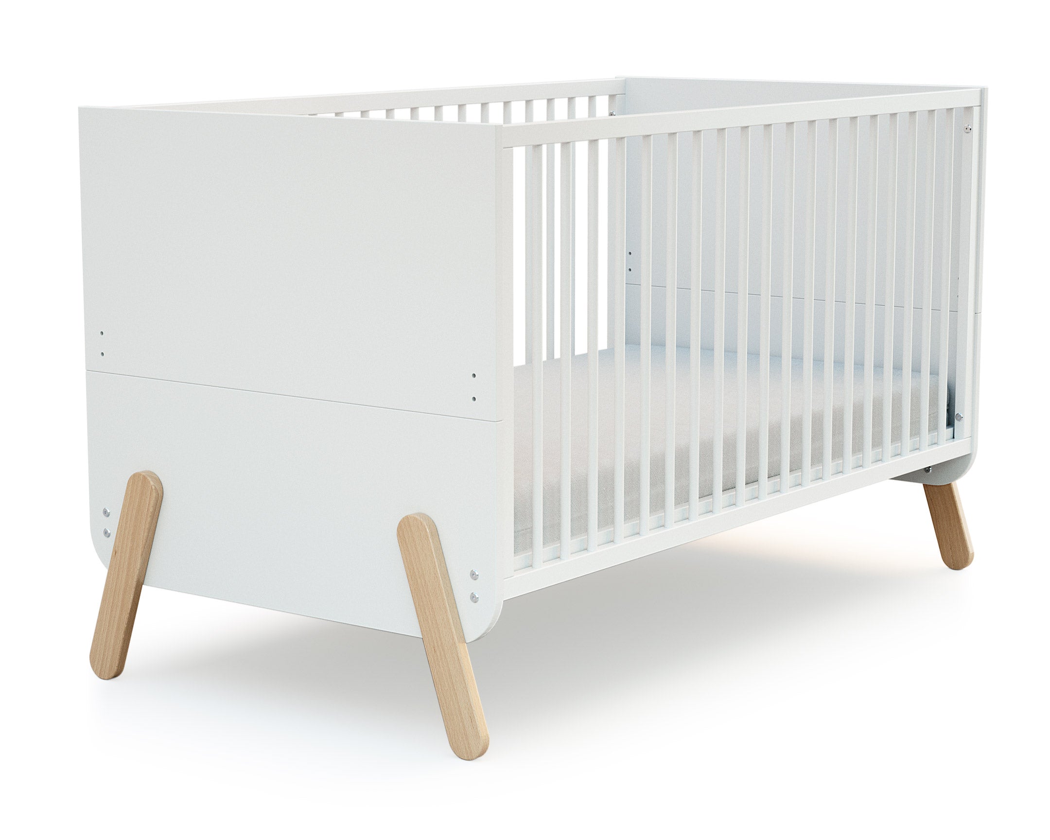 Lit bébé évolutif en bois PIRATE Blanc et Hêtre Verni 70 x 140 cm