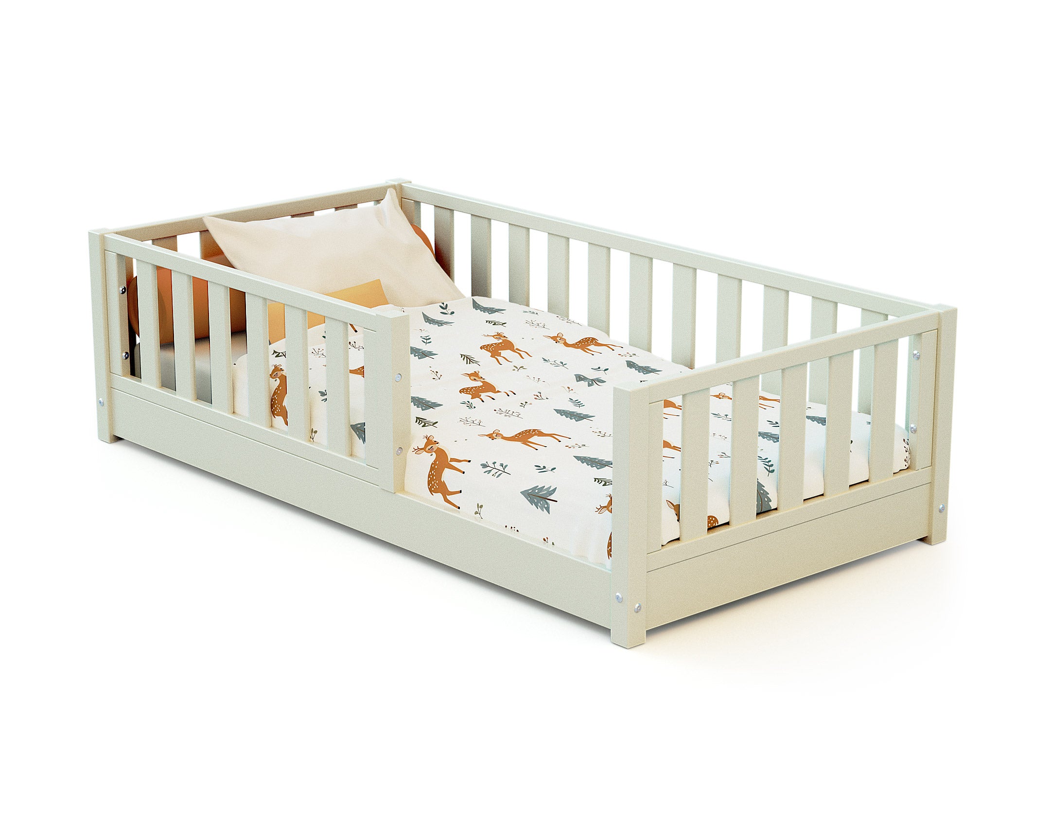 Lit enfant au sol en bois SONHO MINI - 70x140 - Blanc Perle