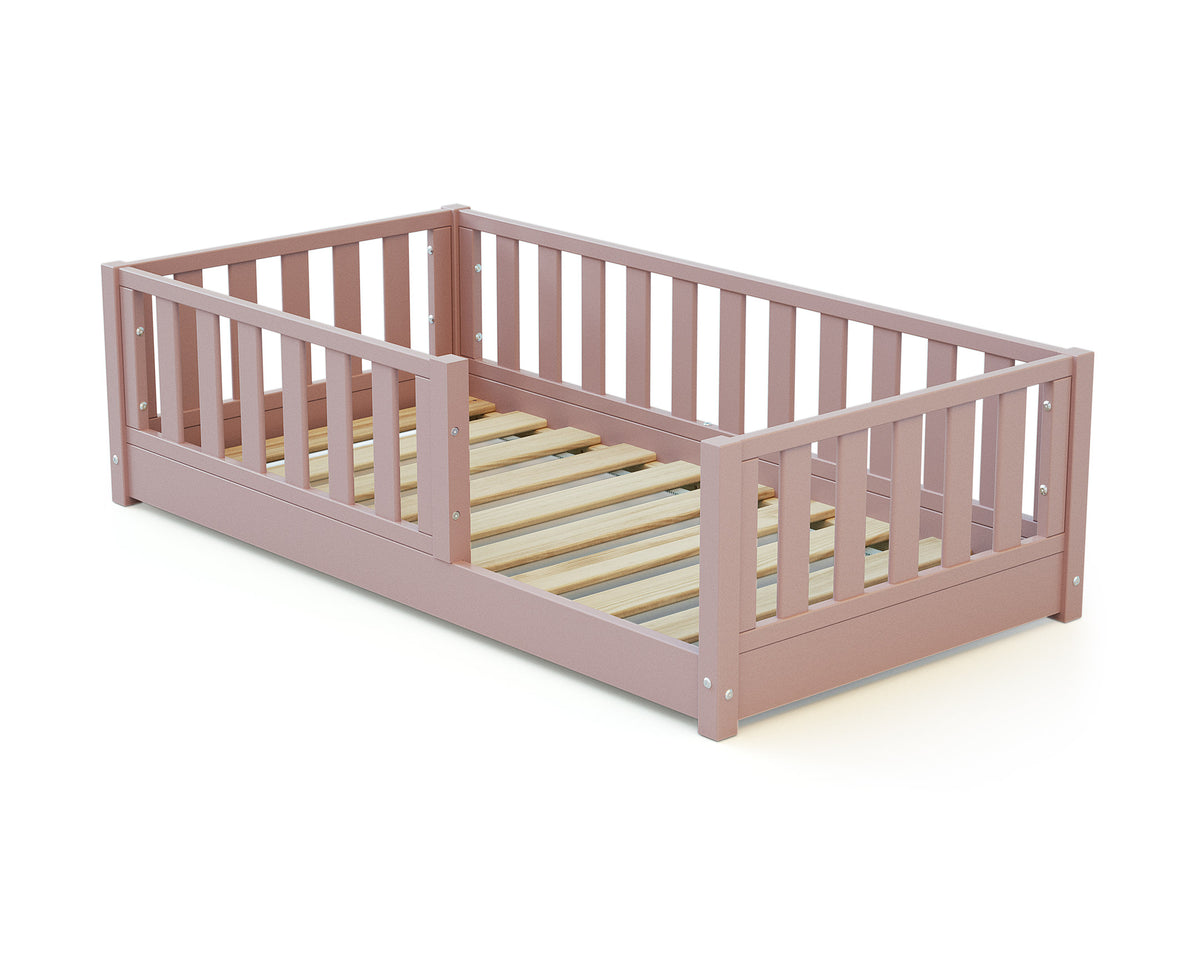 Lit enfant au sol en bois SONHO MINI - 70x140 - Rose poudré