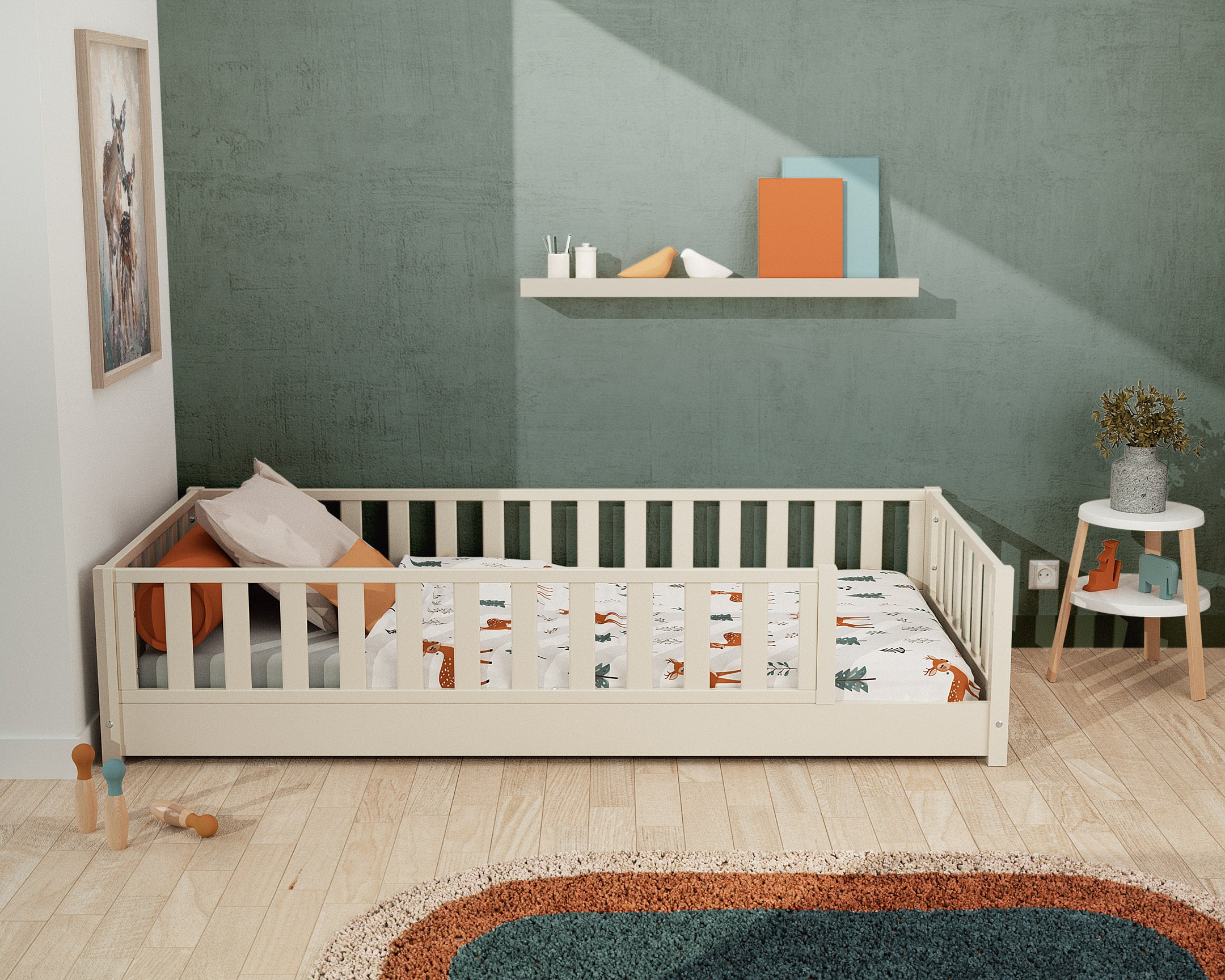 Lit au sol enfant en bois SONHO - 90x190 - Blanc perle